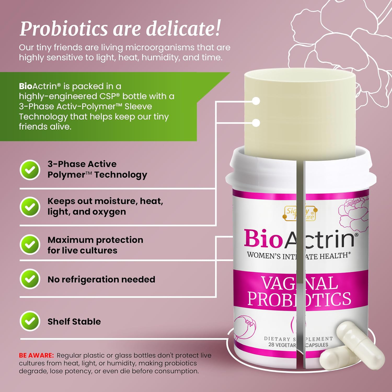 SIGNIFY NATURE Bioactrin Vaginal Probiotics for Women - Bacterial Vaginosis & Yeast Infection Treatment - BV Probiotic - pH Vaginitis Support-28 Pills SIGNIFY NATUREAu supplements
