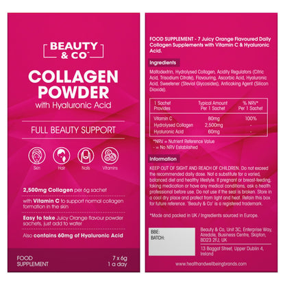 Collagen 2500mg Powder Supplement Boosted with Vitamin C and Hyaluronic Acid (Bovine) Beauty & CoUS supplements