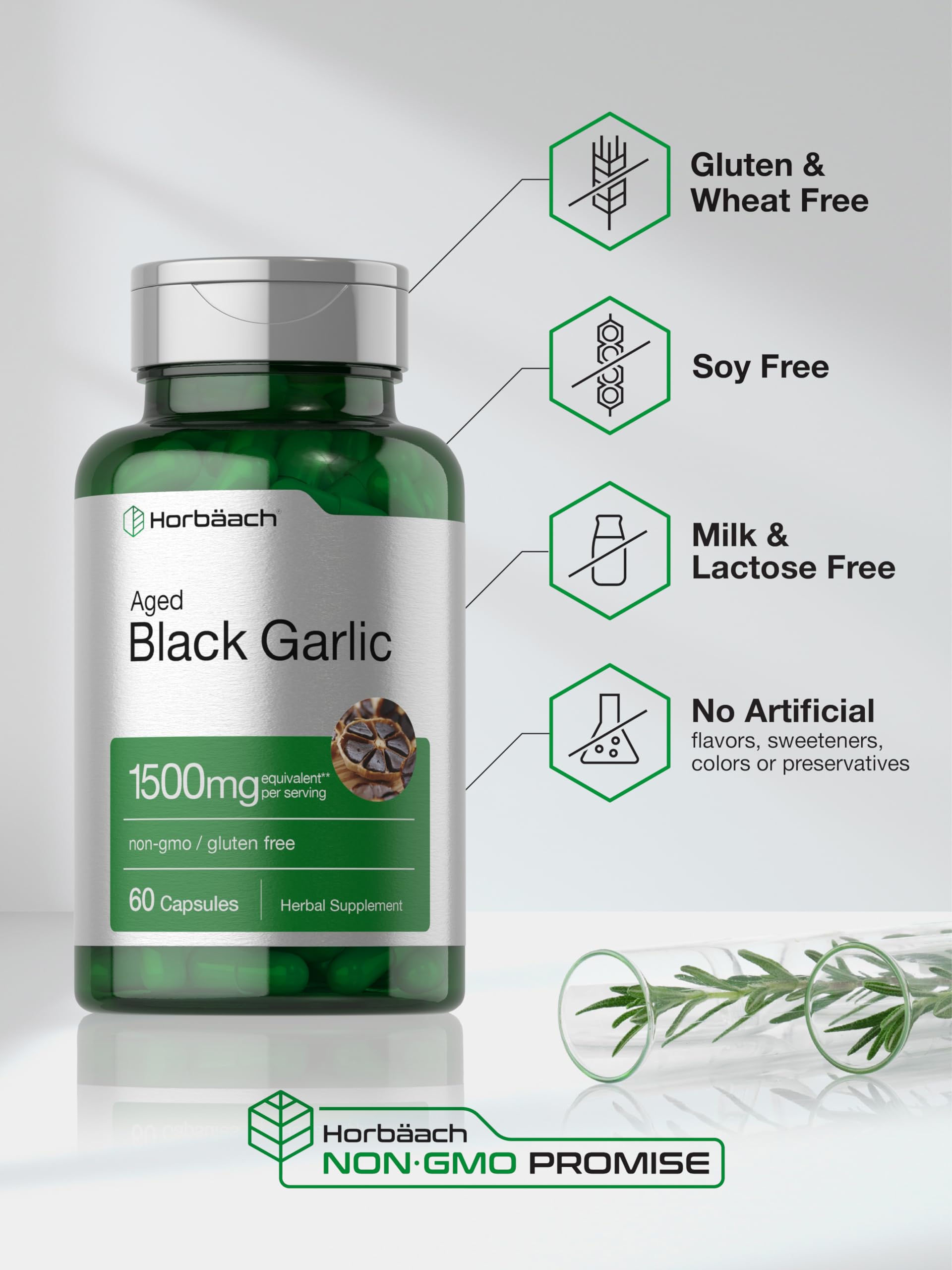 Aged Black Garlic Capsules 1500mg | 60 Count | Fermented Extract Supplement HorbäachAu supplements