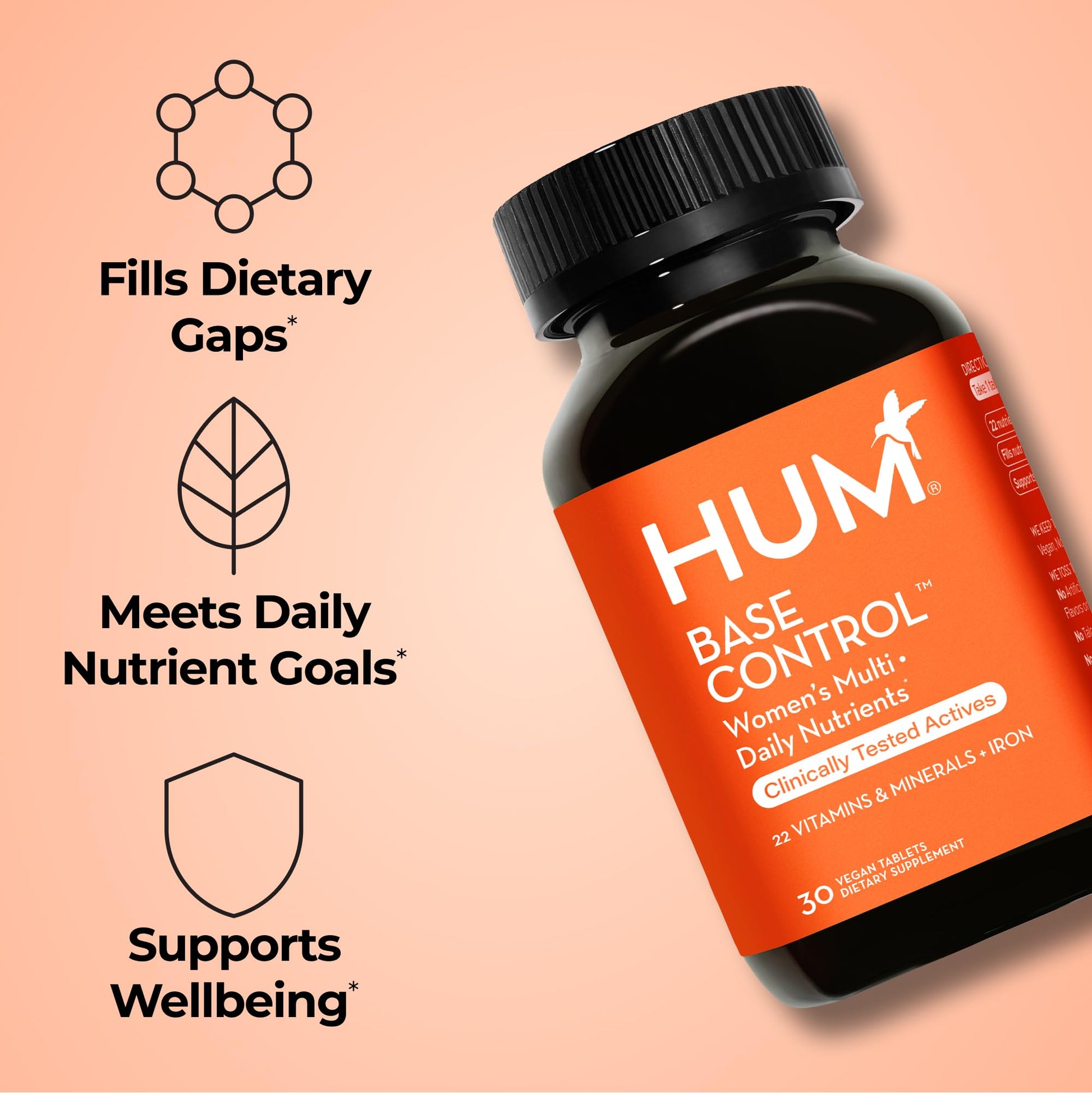 HUM Base Control Multivitamin for Women with Vitamin C, Iron, Biotin, Zinc, B Complex, Daily Women's Multivitamin, 22 Essential Vitamins & Minerals HUMUS supplements
