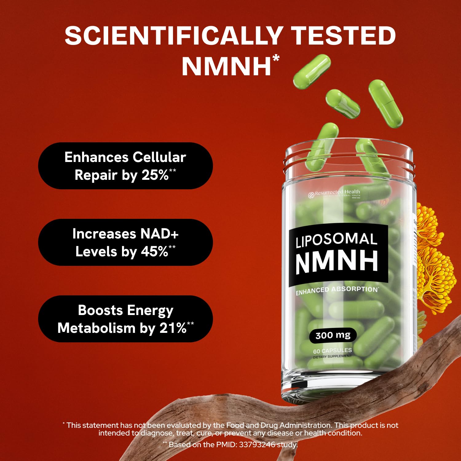 Resurrected Health Liposomal NMNH Supplement 300mg – Boosts NAD Anti-Aging, Energy & Focus – NMM Capsules Alternative to for Cellular Vitality – Third-Party Tested, 60 Vegan Capsules | 1 Pack Resurrected HealthAu supplements