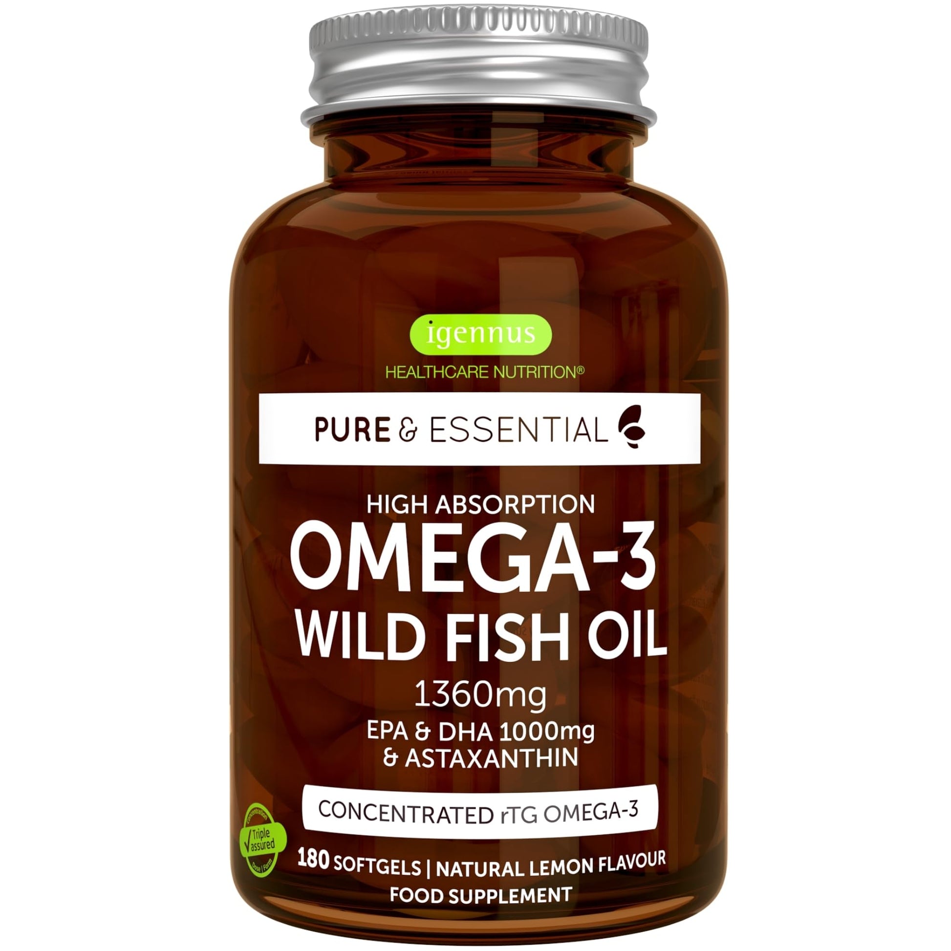 Omega-3 Wild Fish Oil & Astaxanthin, The Most Advanced High Absorption rTG Omega-3 Igennus Healthcare NutritionUS supplements