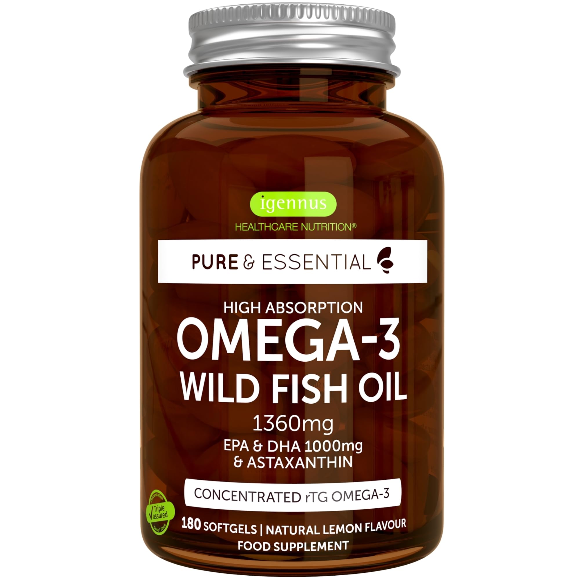 Omega-3 Wild Fish Oil & Astaxanthin, The Most Advanced High Absorption rTG Omega-3 Igennus Healthcare NutritionUS supplements