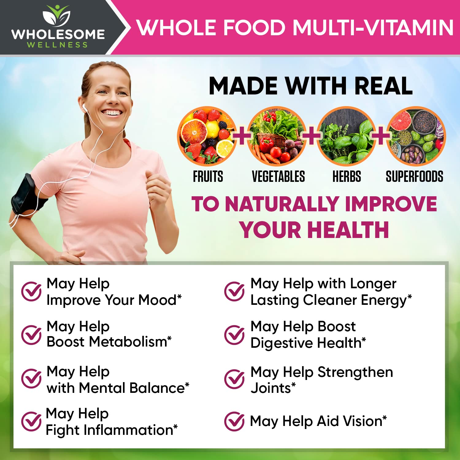Wholesome Wellness Whole Food Multivitamin for Women - Natural Multi Vitamins, Minerals, Organic Extracts - 120 Tablets Wholesome WellnessUS supplements
