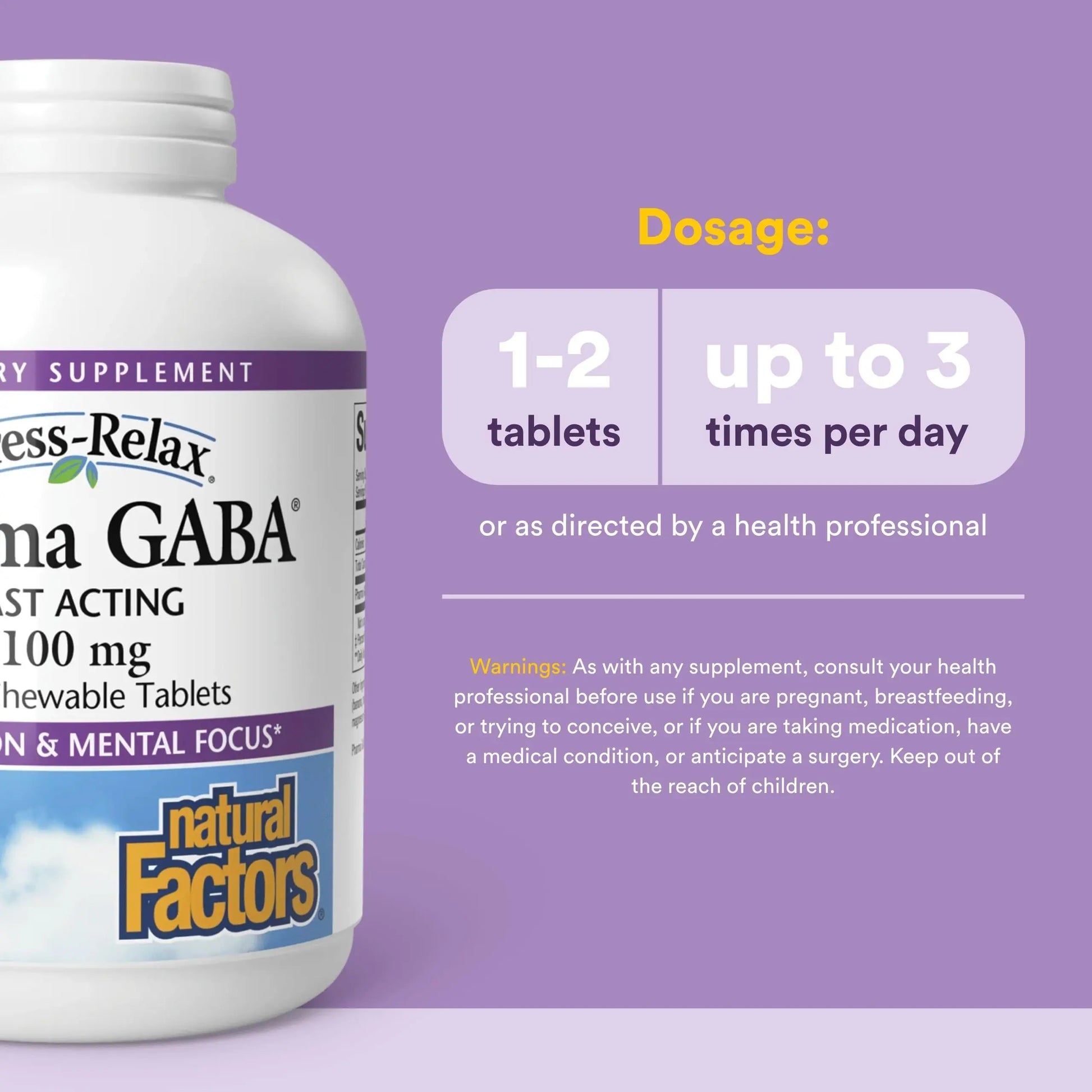 Natural Factors Pharma GABA - Dietary Supplement Supports Calm Sleep & Sleep Quality - Natural, Fast-Working Supplement Aids Focus & Brain Health - 120 Chewable Tablets (60 Servings) Natural Factorsnz supplements