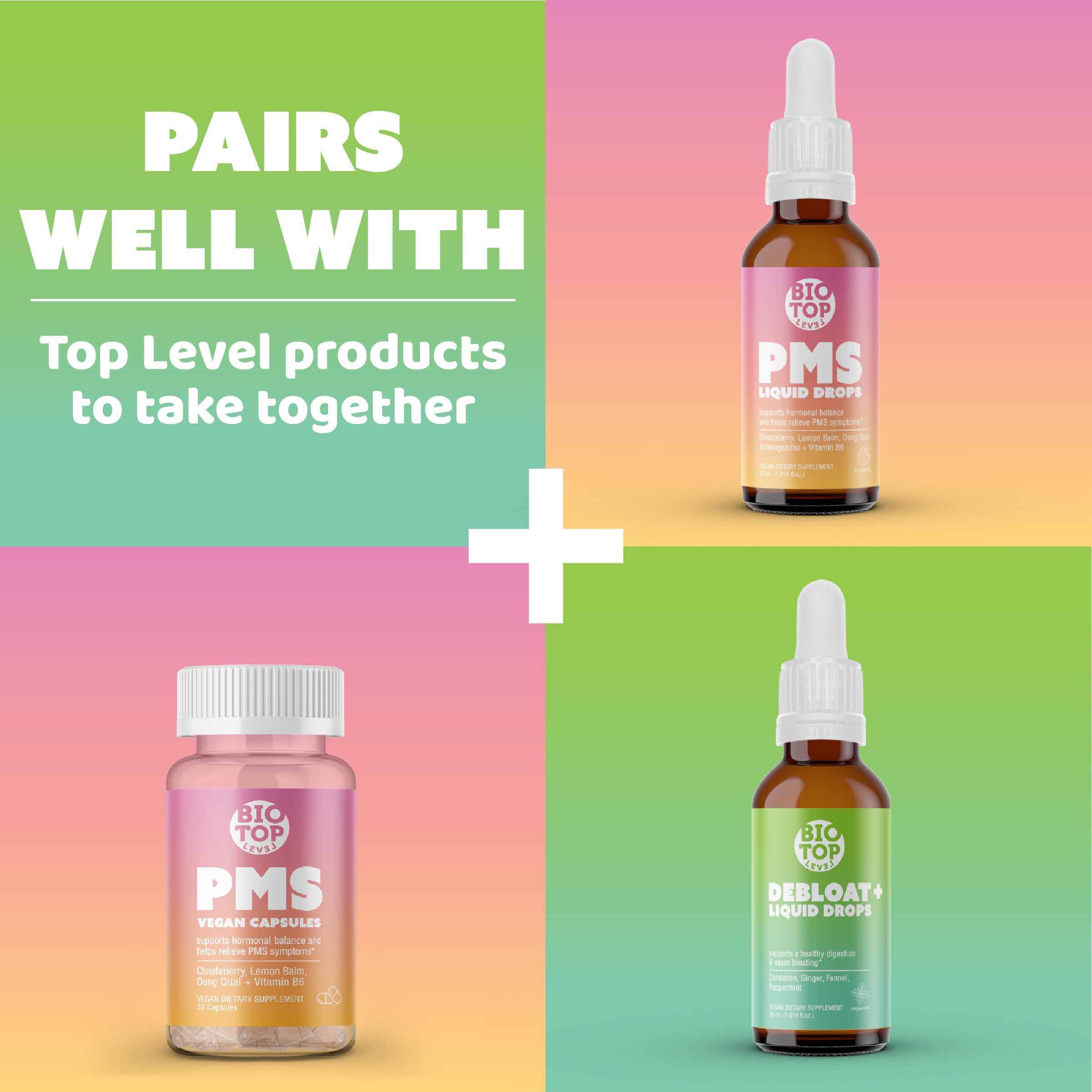 BIOTOPLEVEL PMS Support Supplement for Women & PMS Relief, Hormone Balance & Menstrual Period Relief for Cramps, Bloating & Mood Swings with Chasteberry, Vitamin B6, Lemon Balm, Dong Quai, 30 Count BIOTOPLEVELAu supplements