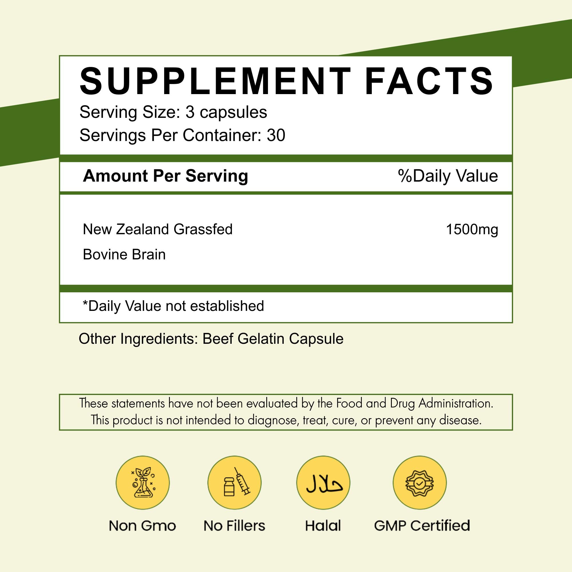 Primal Being Grassfed Beef Brain, Supports Memory, Mood, Focus, Energy, Cognitive Health - 90 Capsules, 1500mg per Serving Primal BeingAu supplements