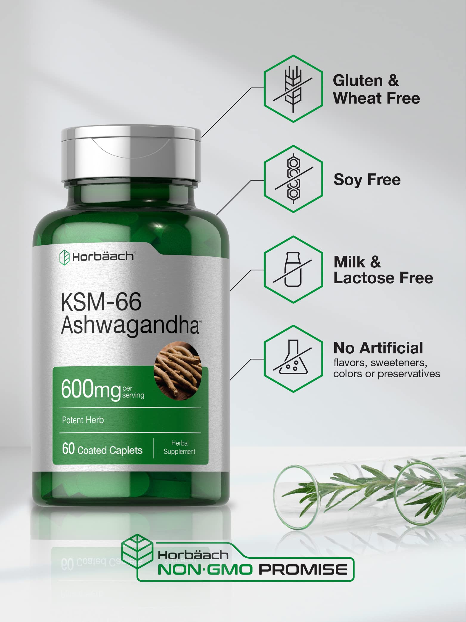 Horbäach KSM-66 Ashwagandha 600mg | with L-Theanine | 60 Coated Caplets | Vegan, Non-GMO, Gluten Free Complex Supplement HorbäachAu supplements