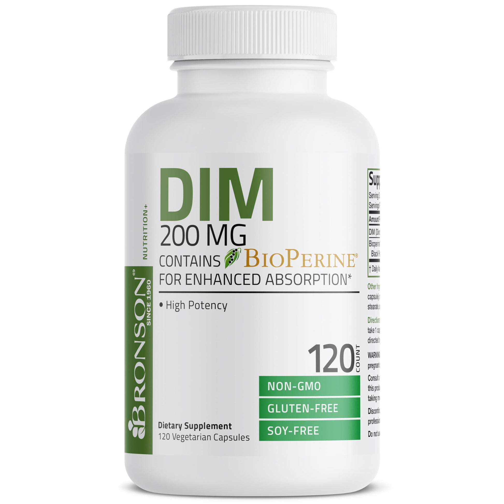 Bronson DIM Supplement 200 MG Diindolymethane with BioPerine for Enhanced Absorption, Estrogen Metabolism & Maintains Balanced Hormone Levels, 120 Vegetarian Capsules BronsonAu supplements