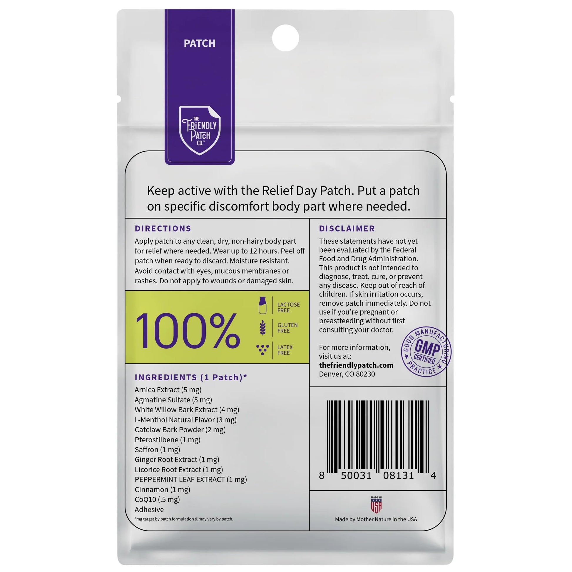 Relief Day Patch - Arnica, White Willow Bark, Saffron & Peppermint for Soreness and discomfort for Women and Men The Friendly Patch CO.Au supplements