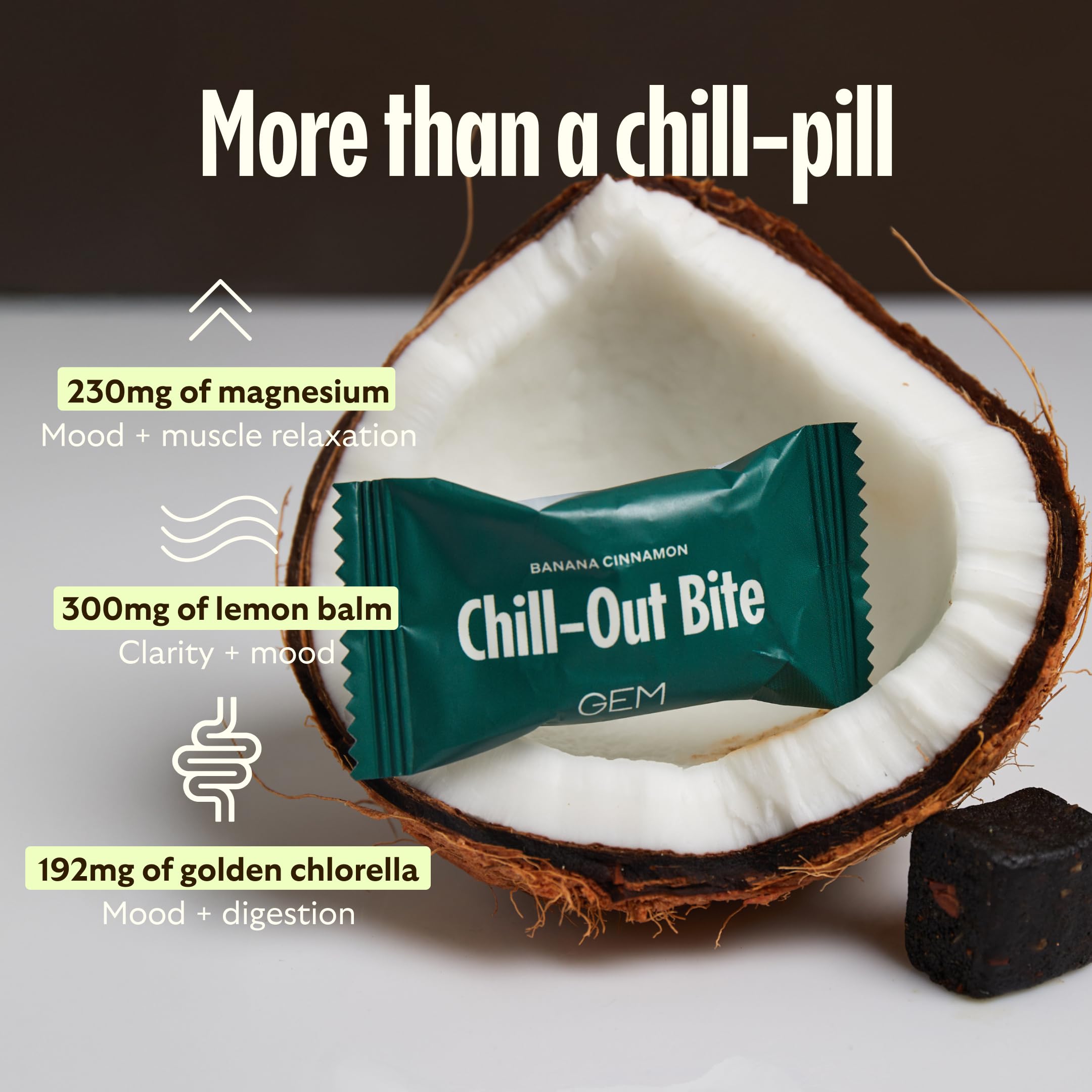 GEM Calm Bite | Supports Calm Mind & Clarity | Magnesium L-Threonate, Golden Chlorella, Lemon Balm | Holistic Non-Habit Forming | Gluten Free, Soy Free, Banana Cinnamon (7 Count) GEMAu supplements