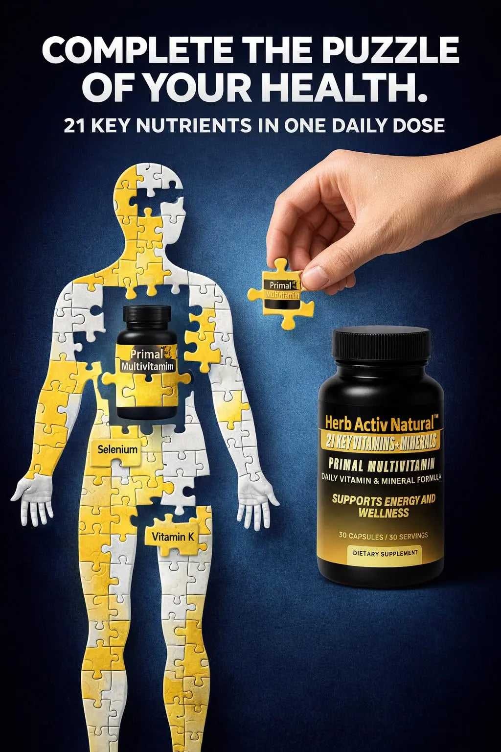 Herb Activ Natural Primal Multivitamin - 21 Essential Vitamins & Minerals - Daily Vitamin & Mineral Supplement - Energy & Wellness Support - 30 Capsules Herb Activ NaturalAu supplements