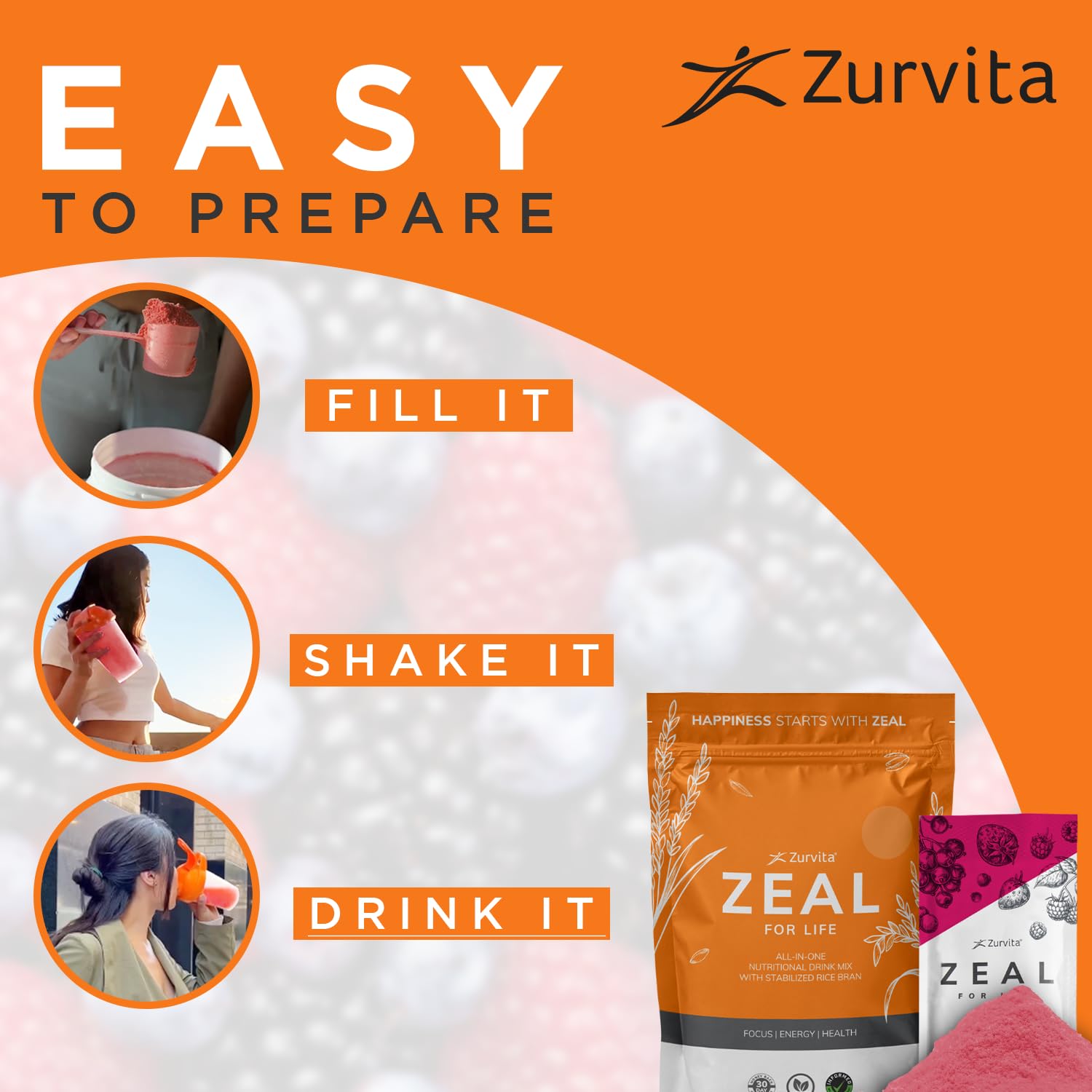 Zurvita - Zeal for Life Wellness Drink Mix - Wild Berry (Classic) Flavor - Gluten-Free, Vegan, with Vitamins and Minerals - 10 Single Packets ZurvitaAu supplements