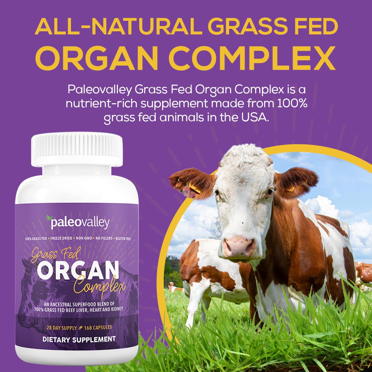 Paleovalley Grass Fed Beef Organ Complex - Freeze-Dried Beef Liver, Heart, and Kidney Blend, 1 Bottle PaleovalleyUS supplements