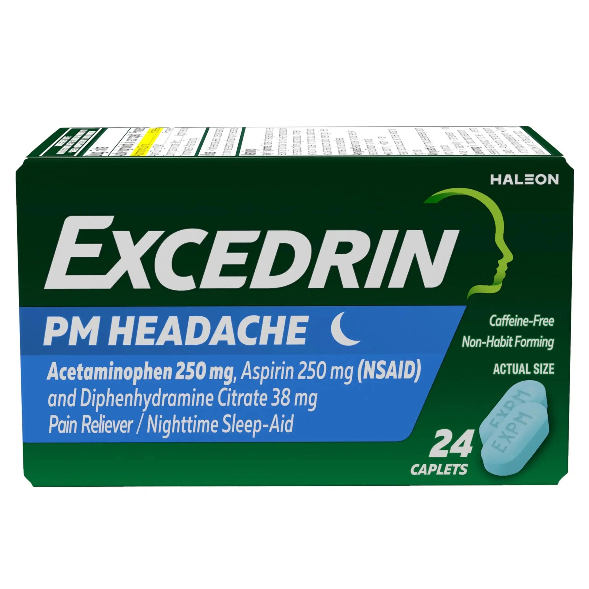 Excedrin PM for Headache Relief, Acetaminophen 250mg, Aspirin 250mg, Diphenhydramine Citrate 38mg, Pain Reliever, Nighttime Sleep-Aid, 24 Count ExcedrinAu supplements
