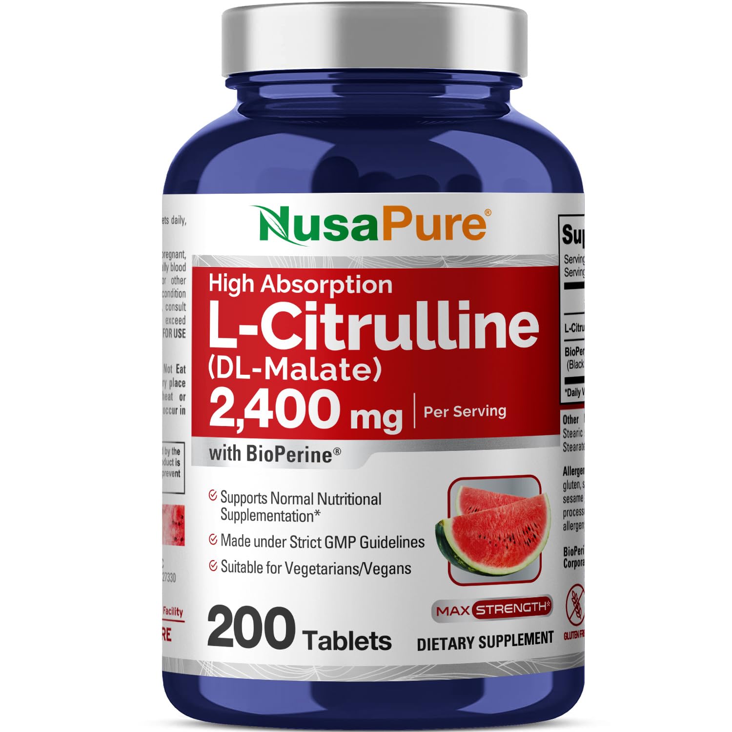 NusaPure L-Citrulline 2,400mg 200 Vegetarian Tablets (Non-GMO, Gluten Free) NusaPureAu supplements
