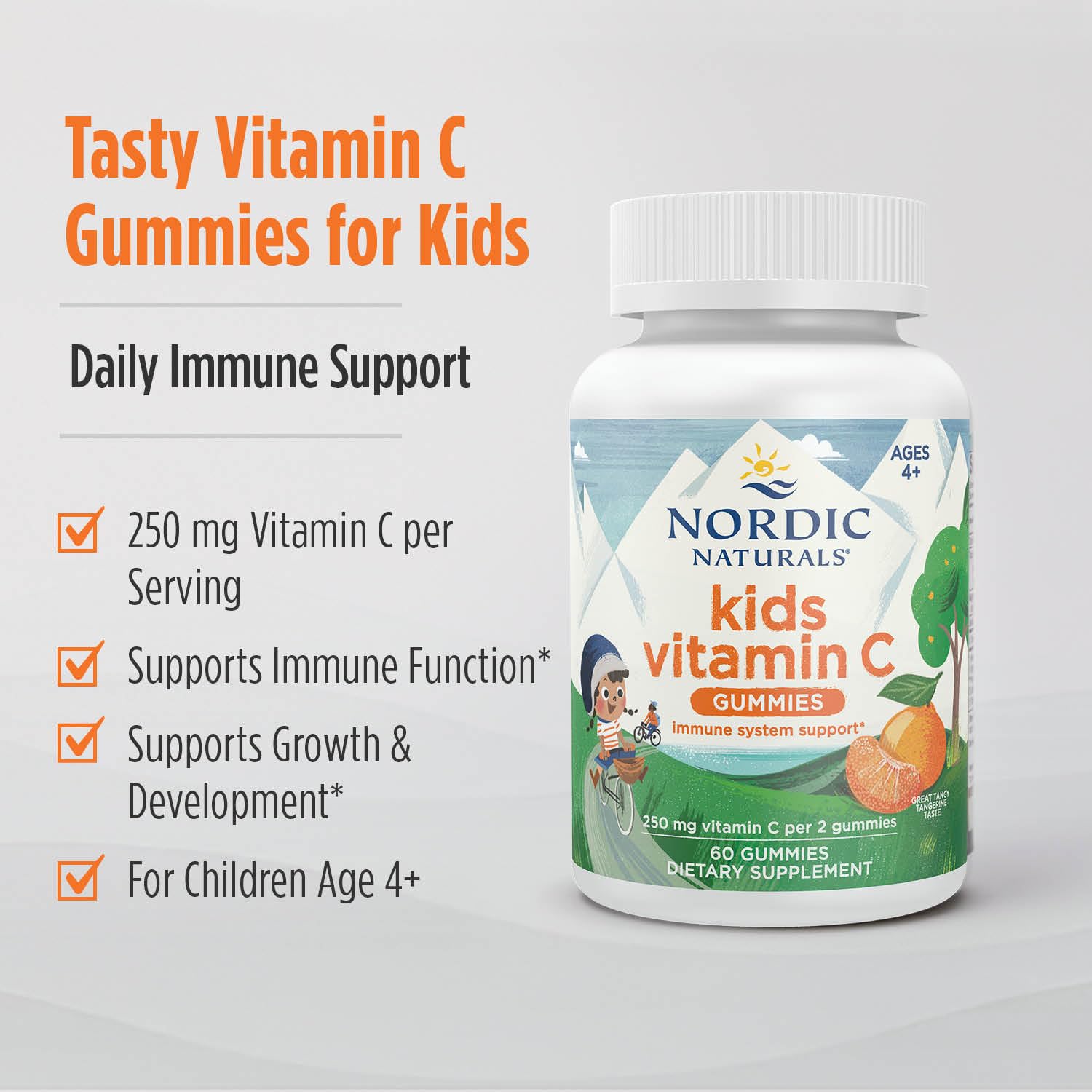 Nordic Naturals Kids Vitamin C Gummies - Tangy Tangerine - 60 Gummies - Vegan Vitamin C Supplement - Children’s Immunity and Antioxidant Support - 250 mg per Serving - 30 Servings Nordic NaturalsAu supplements