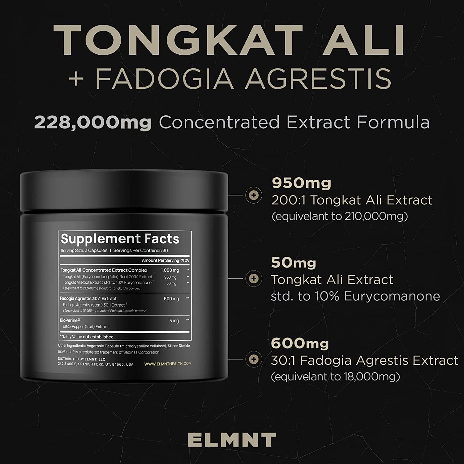 228,000mg 200x Strength Tongkat Ali for Men w. Fadogia Agrestis Extract - 10% Eurycomanone Longjack Highest Potency Fadogia Agrestis Tongkat Ali Supplement - Muscle Growth & Test Support Pills for Men TERRA ELMNTAu supplements