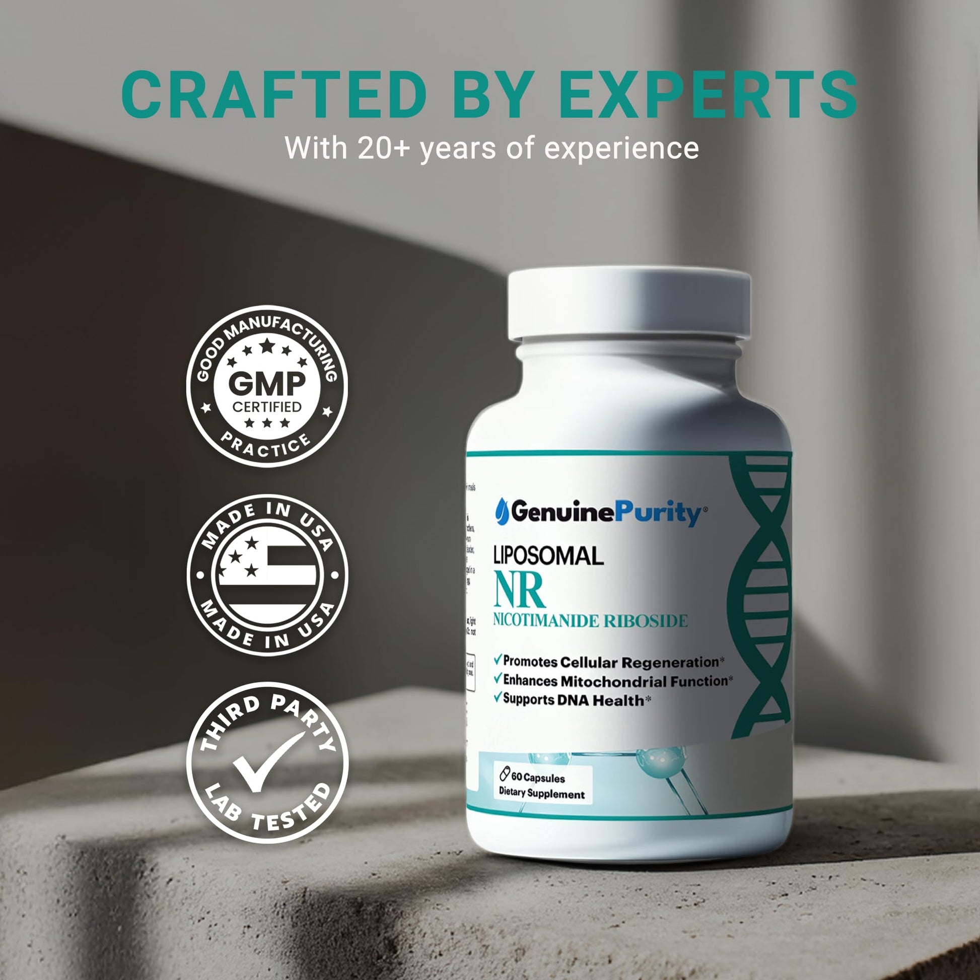 GenuinePurity Liposomal NR 300mg Nicotinamide Riboside Supplement | Advanced NAD Boost for Cellular Energy and Mitochondrial Function | Gluten Free, Vegan, USA Made, Non-GMO | 60 Capsules GenuinePurityAu supplements