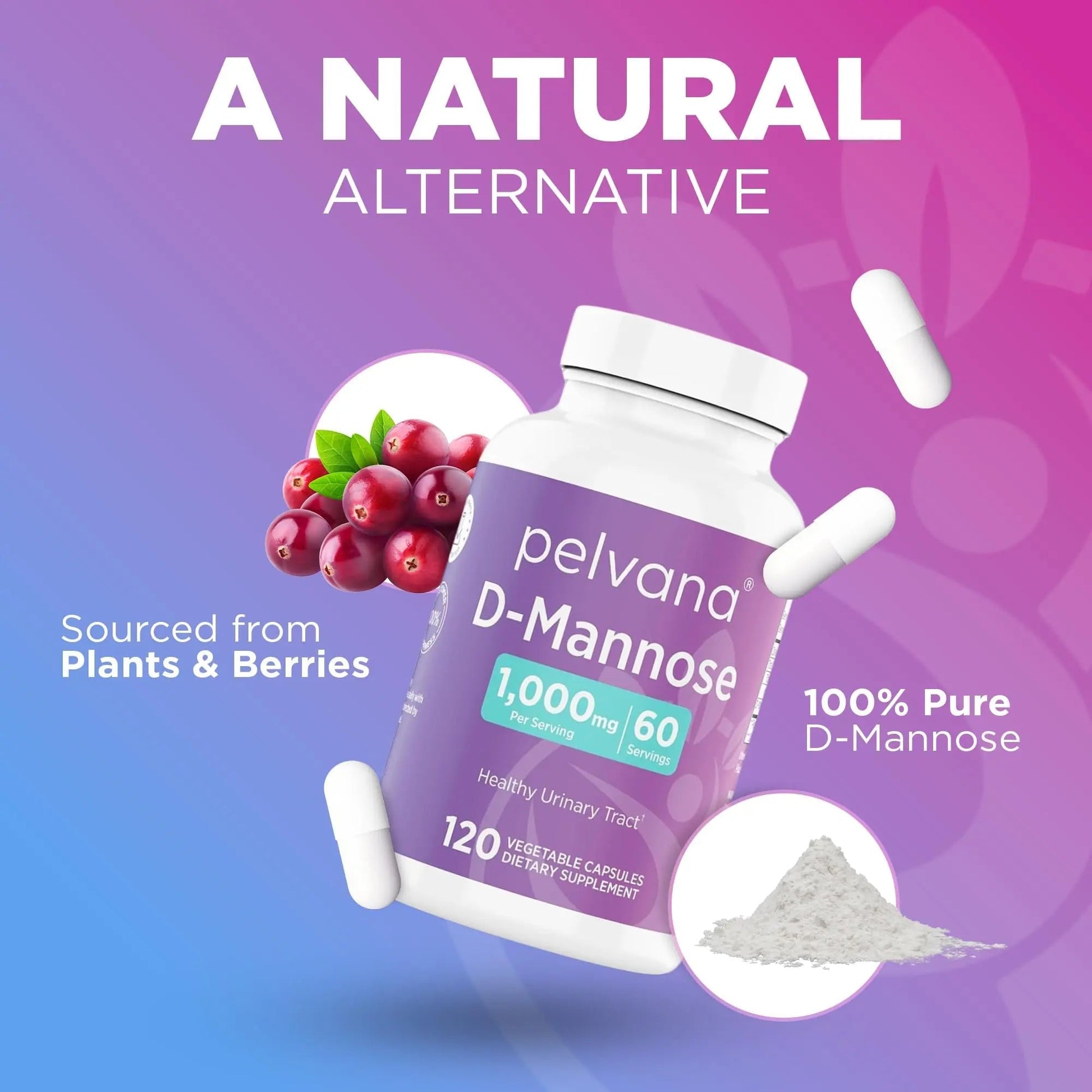 Pelvana D-Mannose 120 Capsules (500mg Each) – 1000mg per Serving – Assists & Maintains Healthy Urinary Tract, Flushes Impurities, Pure Ingredients, Gluten-Free – Third-Party Lab Tested, Made in USA PelvanaAu supplements