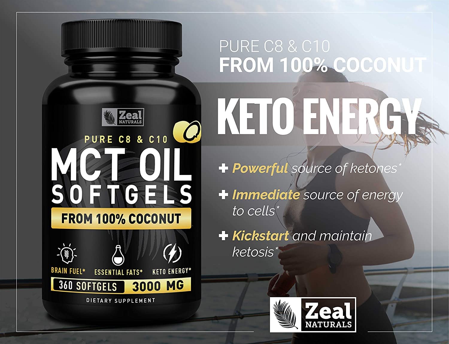 Pure MCT Oil Capsules (360 Softgels | 3000mg) 4 Month Supply Keto Pills w Unrefined Coconut Zeal NaturalsAu supplements