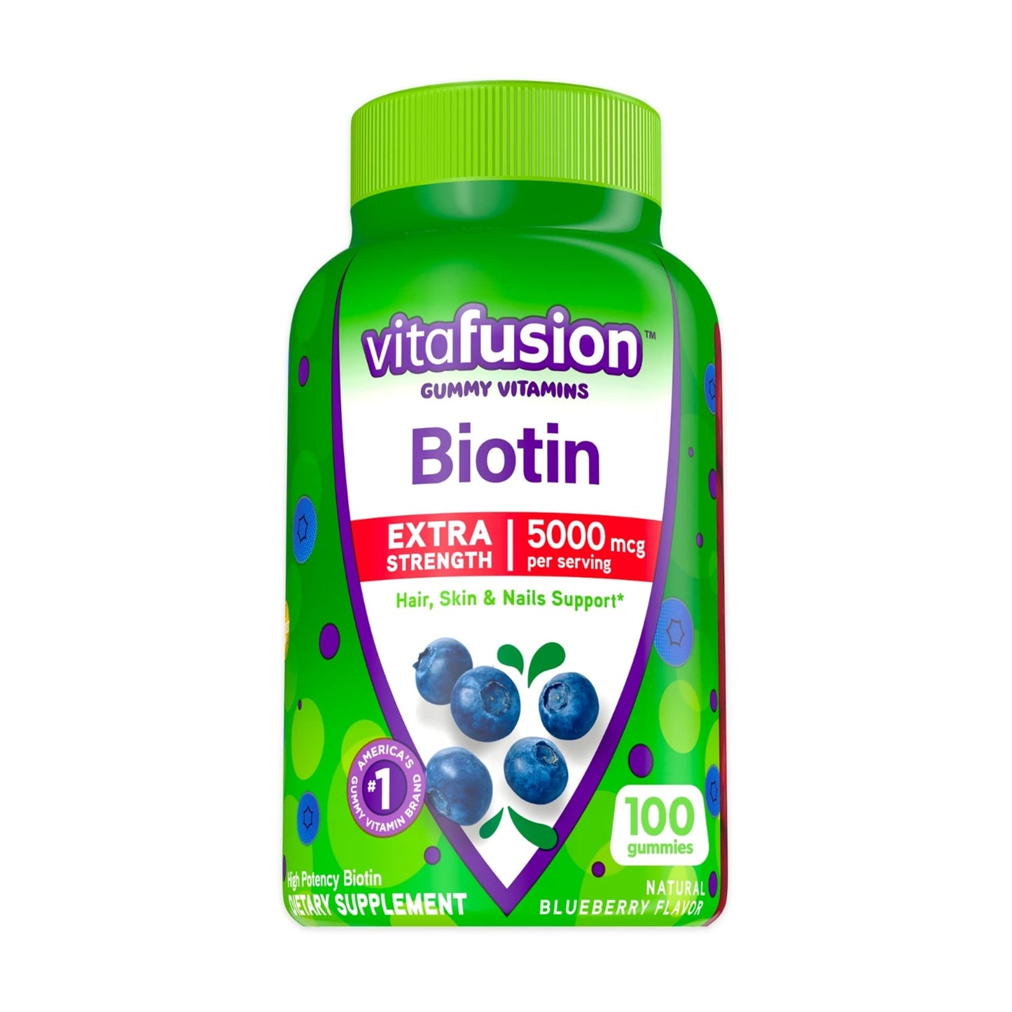 vitafusion Extra Strength Biotin Gummy Vitamins, Berry Flavored, 5,000 mcg Biotin Vitamins VitafusionUS supplements