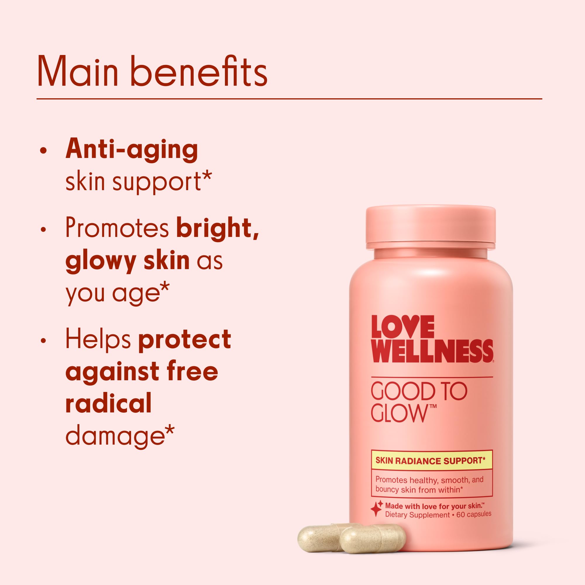 Love Wellness Good to Glow | Collagen Supplement with Biotin, Vitamin C, E, Ashwagandha & Zinc | Promotes Smooth, Glowing & Clear Skin | Enhances Smoothness & Promotes Healthy Skin | 60 Count Love WellnessUS supplements