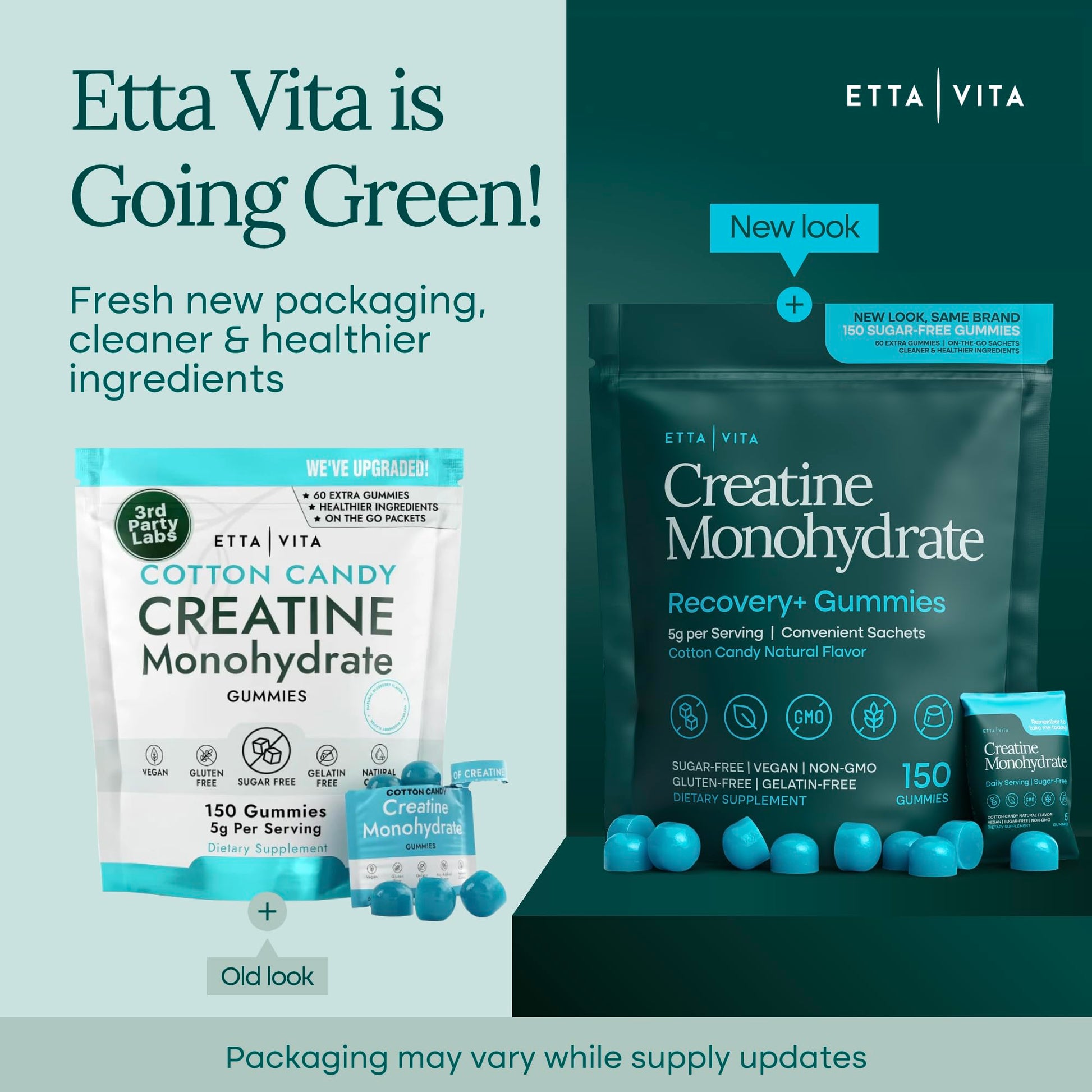 Sugar-Free Creatine Monohydrate Gummies (5g Per Packet) - Potent Creatine Gummies for Men & Women, Supplement for Muscle Support, Cognitive Function - Non-GMO, Gluten-Free, Mucuna Pruriens Etta VitaAu supplements