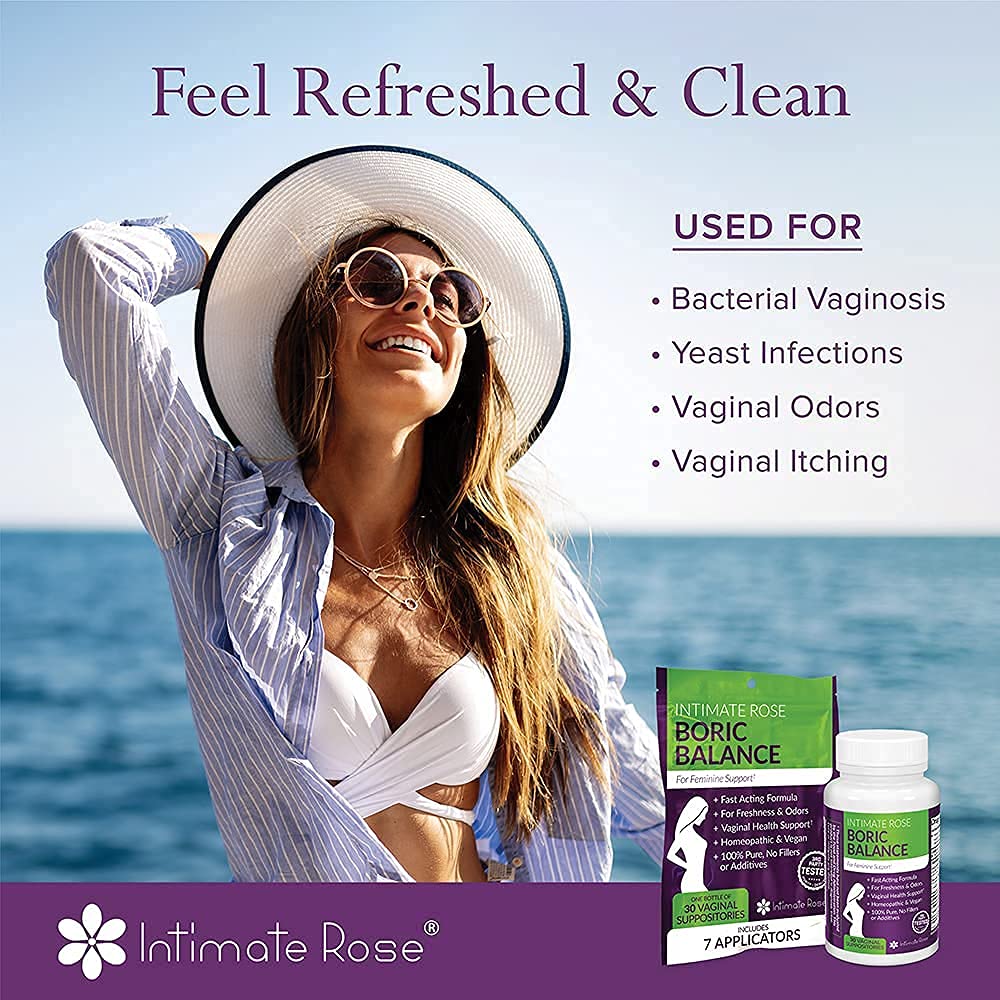 Intimate Rose Boric Acid Vaginal Suppositories - 30 Count (600mg) + 37 Applicators - Feminine Balance Intimate RoseAu supplements