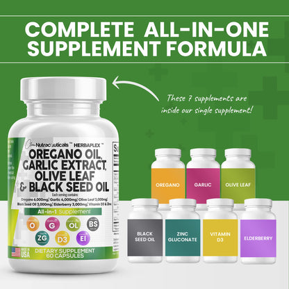 Oregano Oil 6000mg Garlic Extract 4000mg Olive Leaf 3000mg Black Seed Clean NutraceuticalsUS supplements