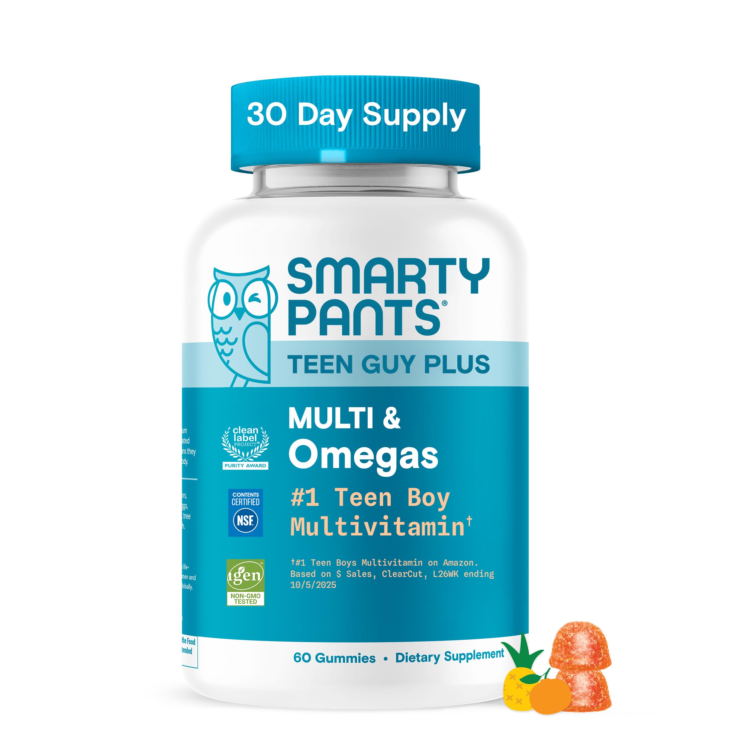 SmartyPants Teen Guy Multivitamin Gummies, Omega 3 (DHA/EPA), Vitamin D3, C, Vitamin B12, B6, A, K & Zinc, Folate, Gluten Free, Fruit Flavor, 60 Count (30 Day Supply) SmartyPantsAu supplements