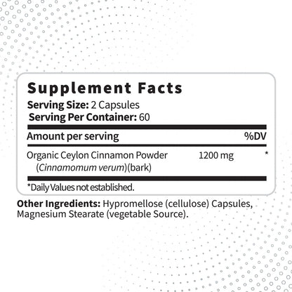 Type Zero Ceylon Cinnamon Capsules (1200mg | 120 Capsules) - Natural, Non-GMO, Gluten Free, Organic Cinnamon Bark Supplement Type ZeroUS supplements