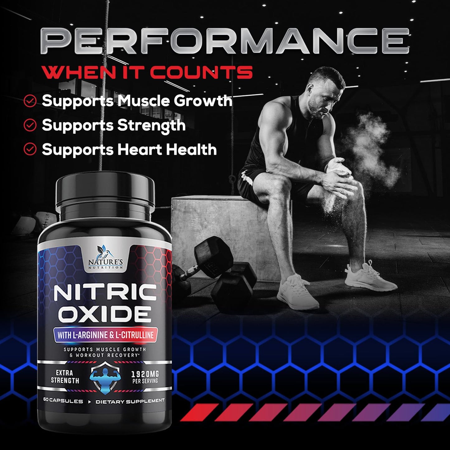 Extra Strength Nitric Oxide Supplement L Arginine 3X Strength - Citrulline Malate, AAKG Nature's NutritionUS supplements