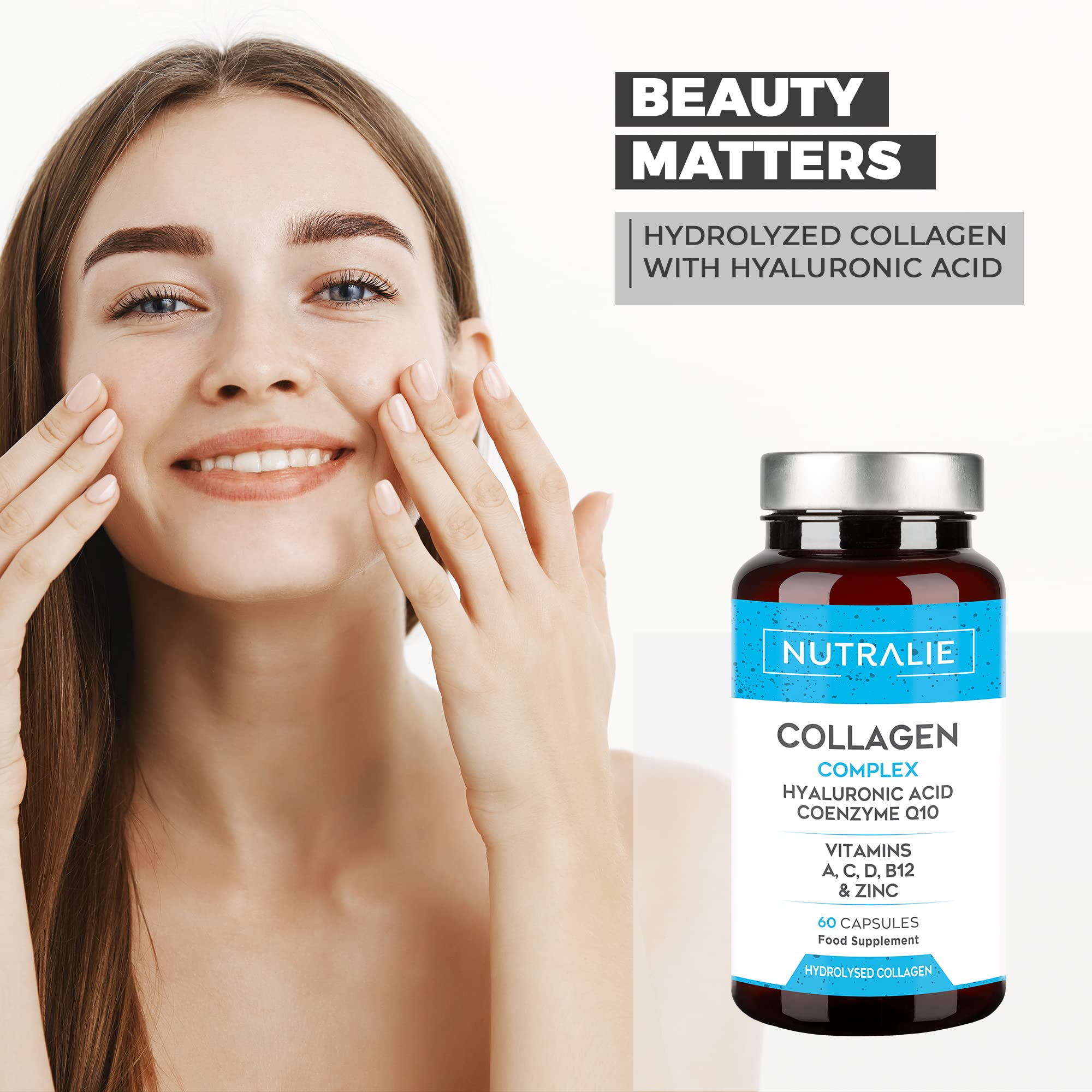 Collagen + Hyaluronic Acid + Q10 Hydrolysed Collagen Women Men + Vitamins A C D B12 Zinc NUTRALIEAu supplements