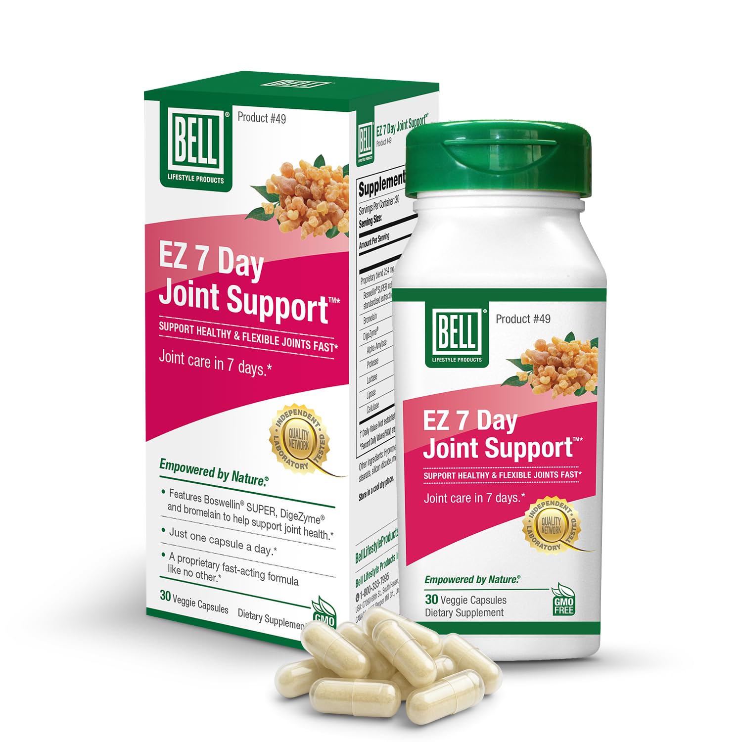 Bell EZ 7 Day Joint Support ™ -Fast-Acting, Once-Daily Joint Health Supplement – Helps Relieve Knee Pain, Swelling & Supports Muscle Recovery – Vegan – 30 Capsules BellAu supplements