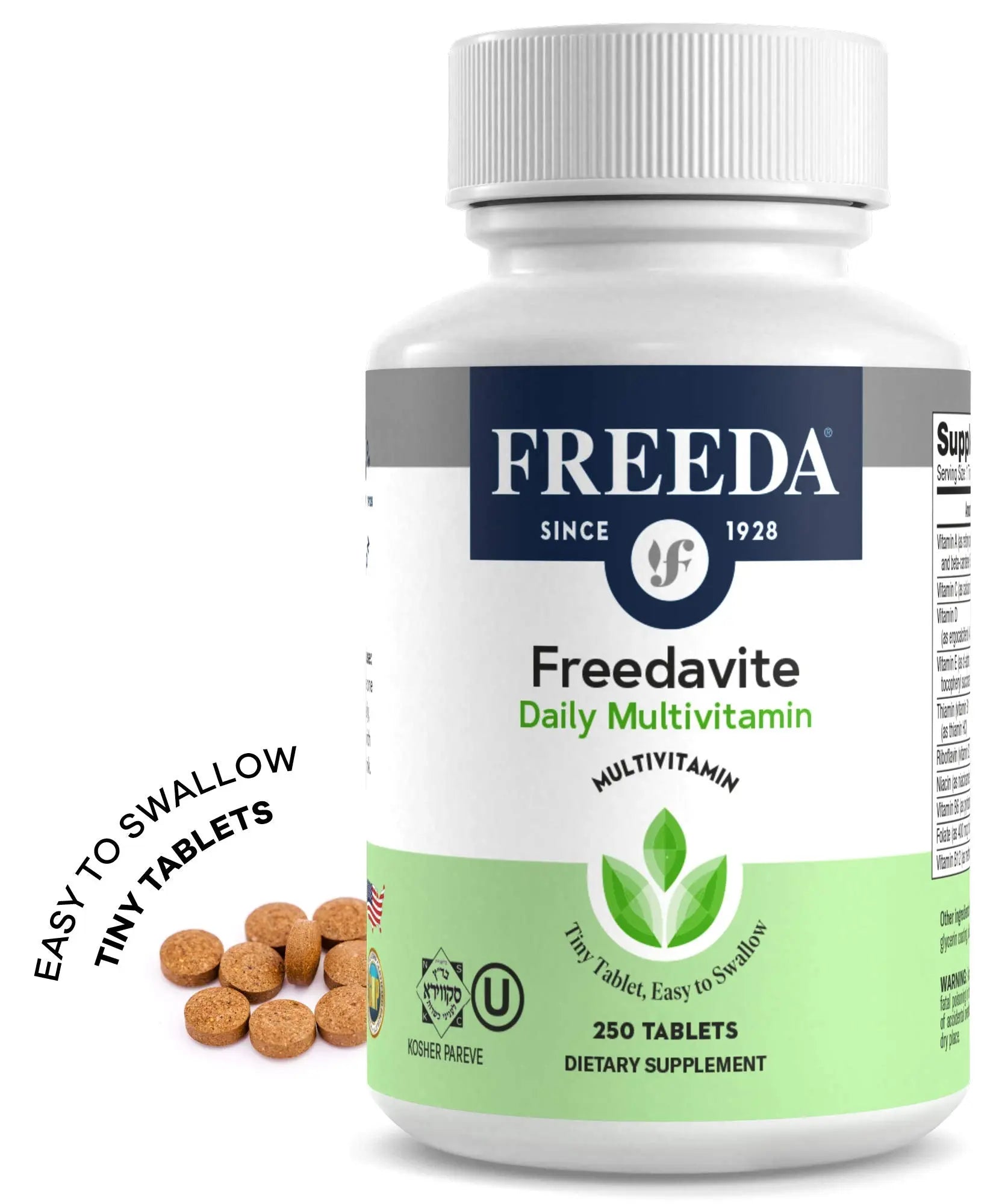 Freedavite Tiny Tablet - Moderate Multivitamin for Men and Women - Pure Vitamin A, C, D, E, B1, B2, B6, B12, Biotin, Calcium, Zinc, Iron, Magnesium FREEDAAu supplements