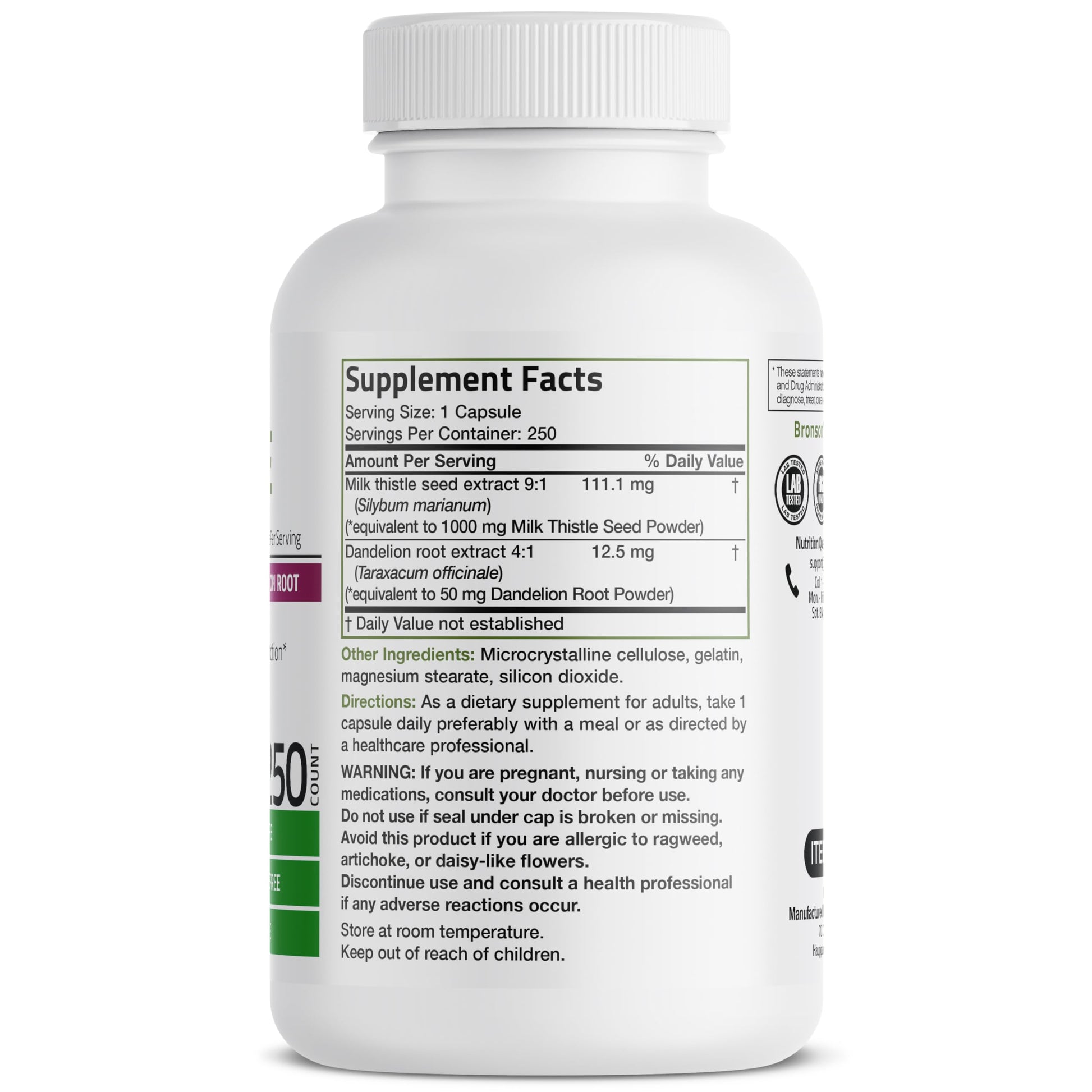 Bronson Milk Thistle Silymarin Marianum & Dandelion Root Liver Health Support BronsonAu supplements