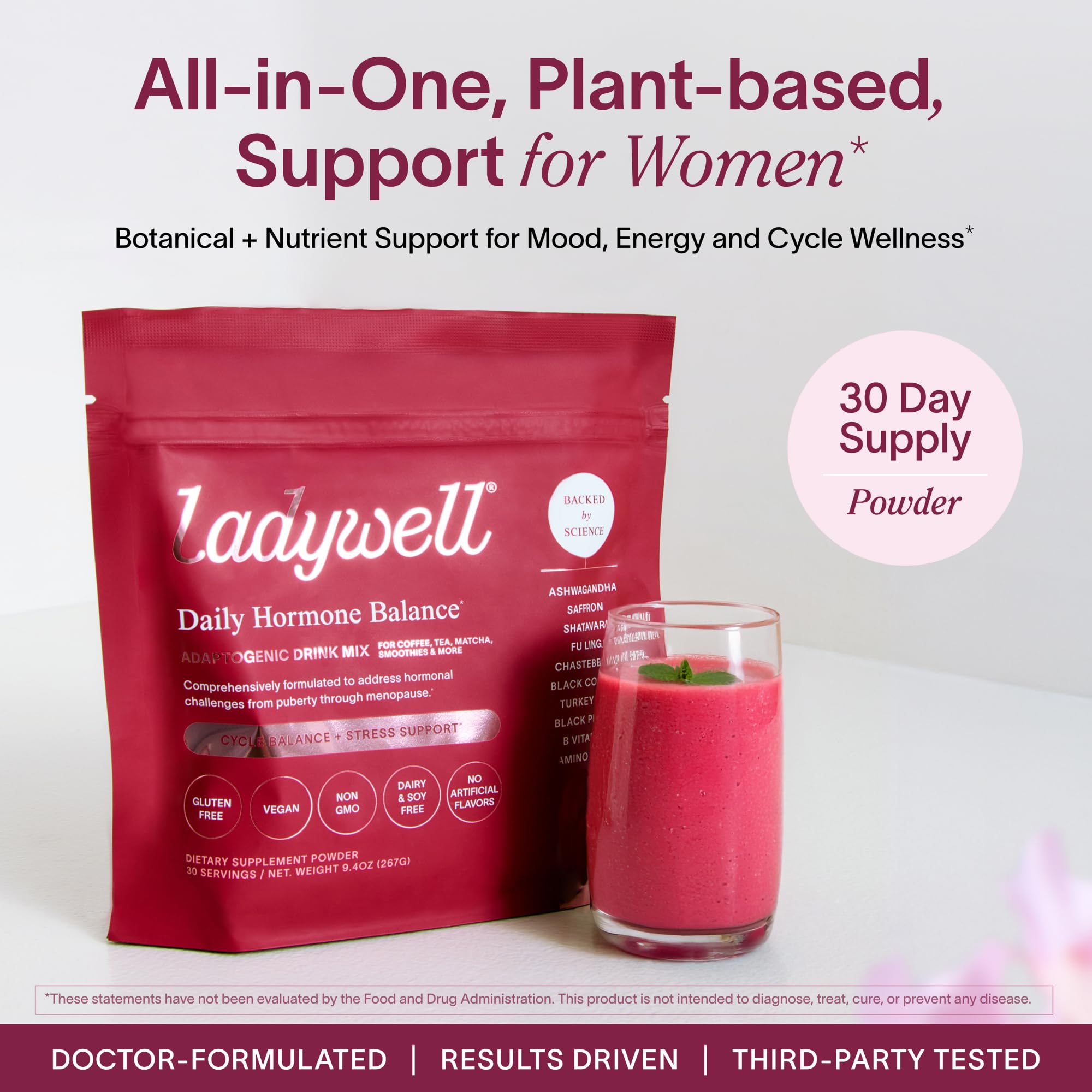 Ladywell Daily Hormone Balance Powder | Natural Cycle Support for Women | Supports Mood, Bloating, Cramps, Skin Health & Cravings with Chasteberry, B Vitamins, Ashwagandha, Saffron + | 30 Servings LadywellAu supplements