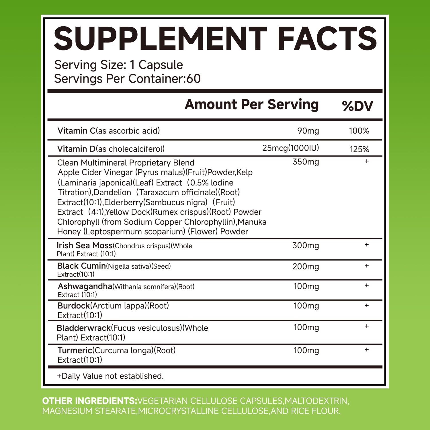LEMON CODE Sea Moss & Black Seed Oil Capsules with Burdock & Bladderwrack & Ashwagandha, Vitamin C&D,Natural Herbal Complex for Daily Balance, Energy & Digestive Support, Vegan, Non-GMO, 60 Capsules LEMON CODEAu supplements