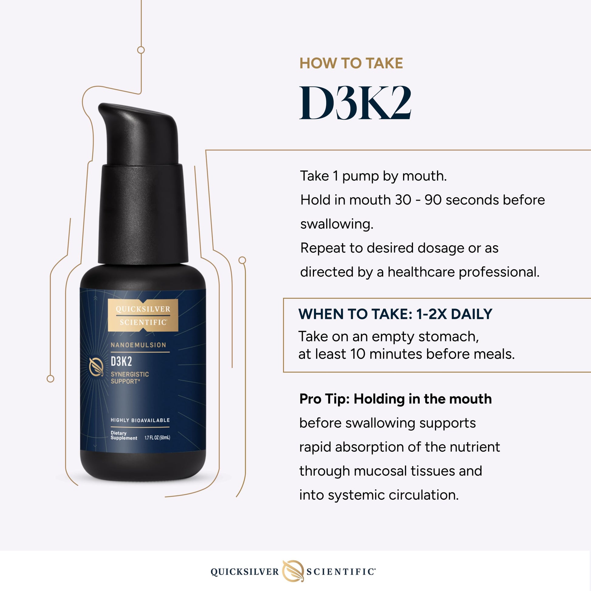 Quicksilver Scientific Nanoemulsified D3K2 - Emulsified Liquid Vitamin D3 + K2 MK7 Liposomal Supplement for Heart, Bone Health + Immune Support - Bioactive 2500IU for Enhanced Absorption (1.7oz/50ml) Quicksilver ScientificUS supplements