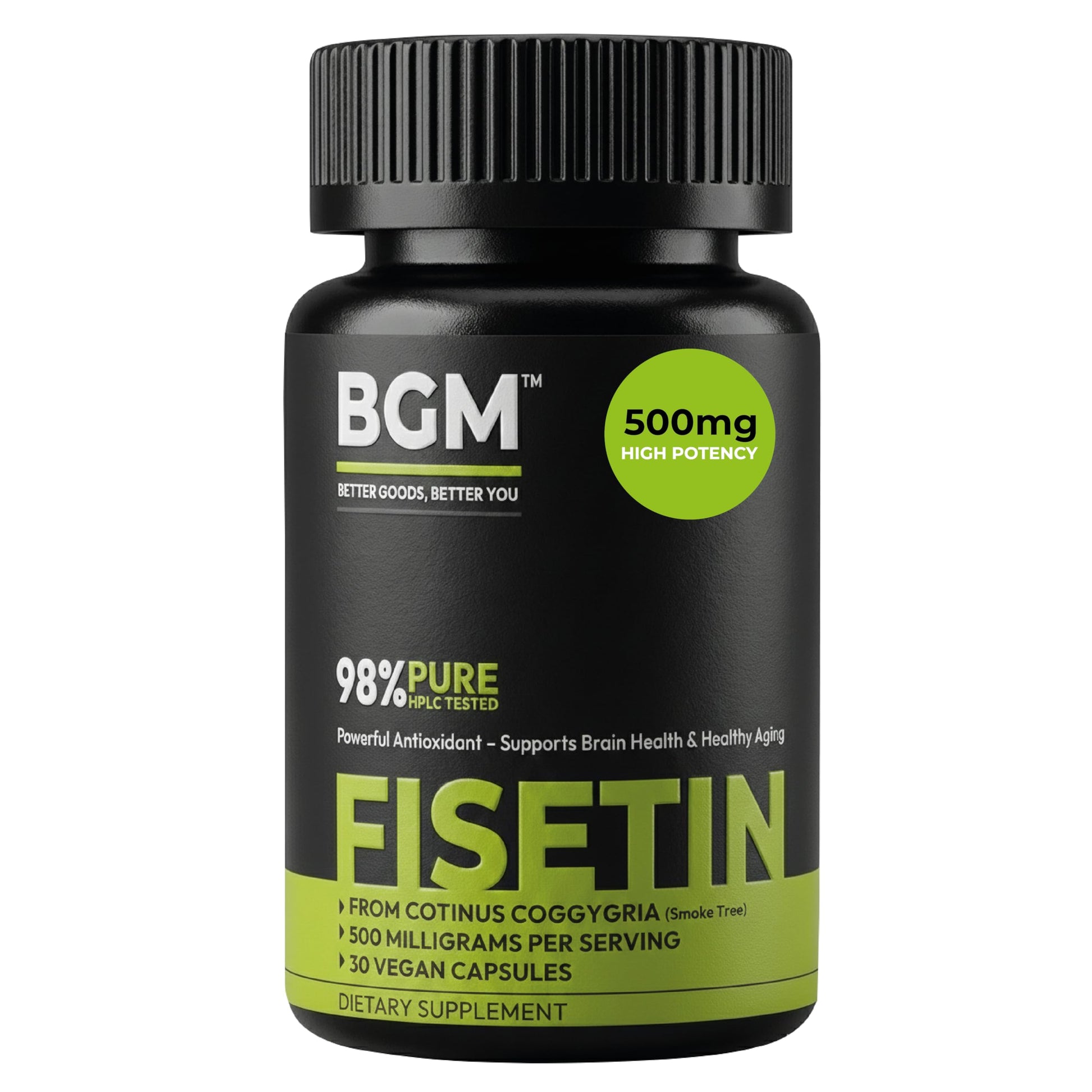 BGM Fisetin 500mg Supplement | Smoke Tree Extract (Cotinus coggygria) | 98% Pure Senolytic Antioxidant | Vegan Capsules | Supports Brain Health & Healthy Aging BGM Better Goods, Better YouAu supplements