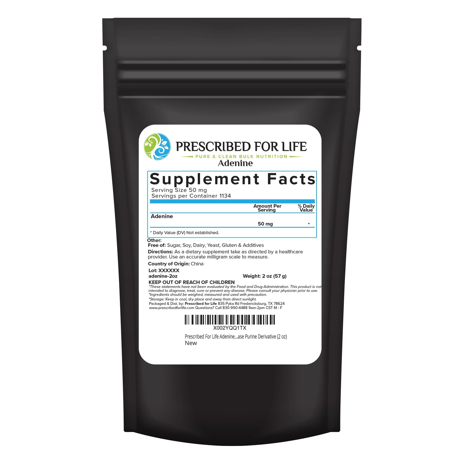 Prescribed For Life Adenine Powder, Vitamin B4 Adenine Supplement, A Nucleobase Purine Derivative (56g) Prescribed For LifeAu supplements