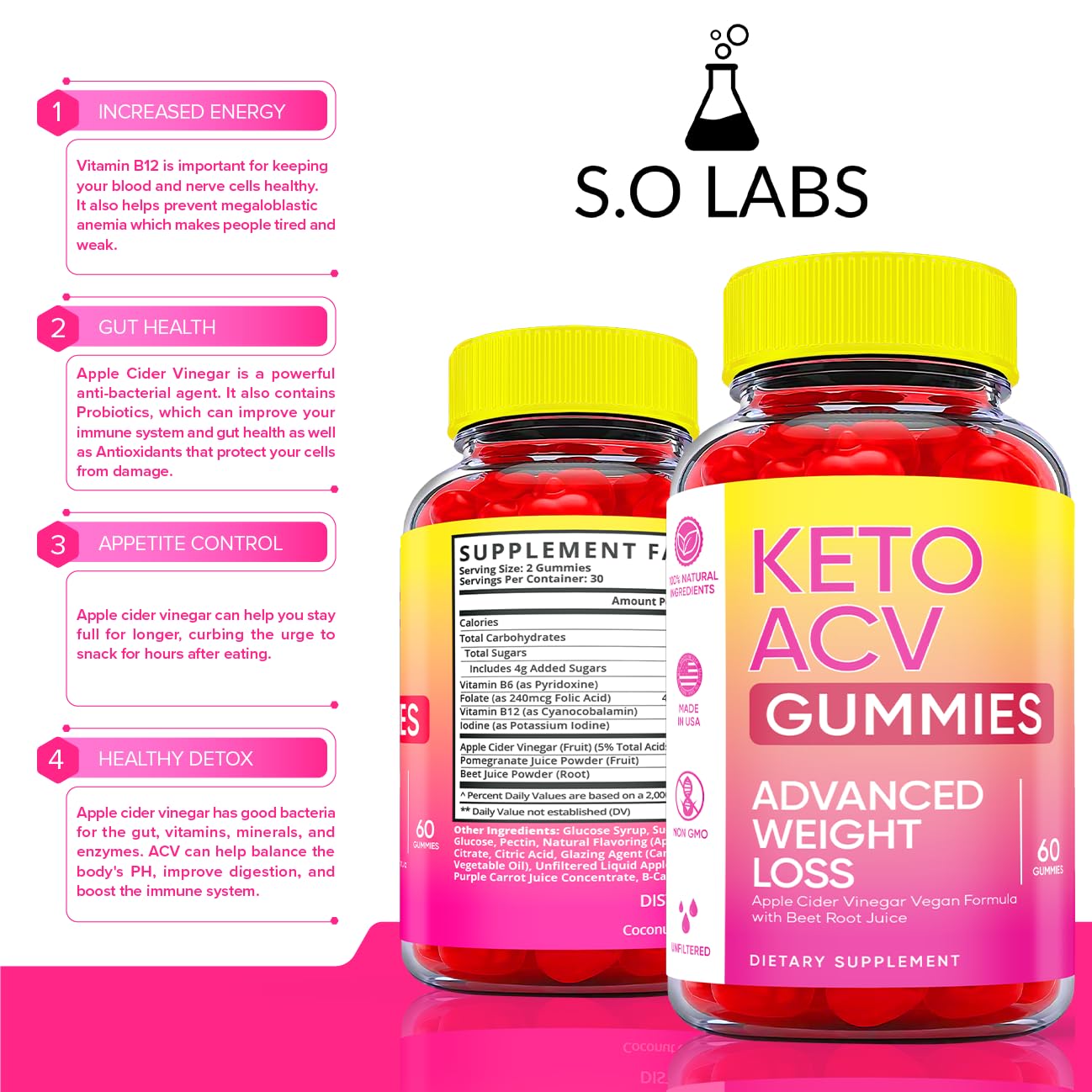 Keto ACV Gummies Advanced Weight Loss, ACV Supplement Work Fast Women Plus Men (2 Pack) S.O LabsUS supplements