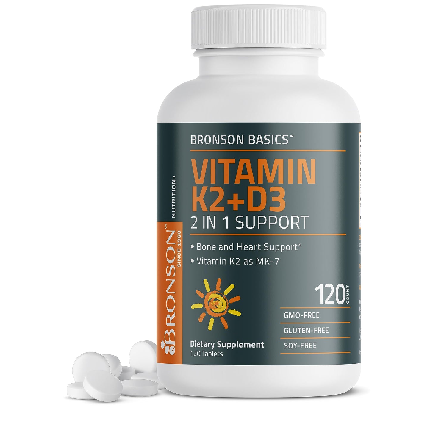 Bronson Basics Vitamin K2 D3 (MK7) Supplement Non-GMO Formula 5000IU (125 mcg) BronsonUS supplements