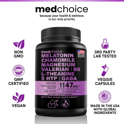 10-in-1 Melatonin Capsules - Melatonin 5mg Natural Sleep Aid for Adults MEDCHOICEUS supplements