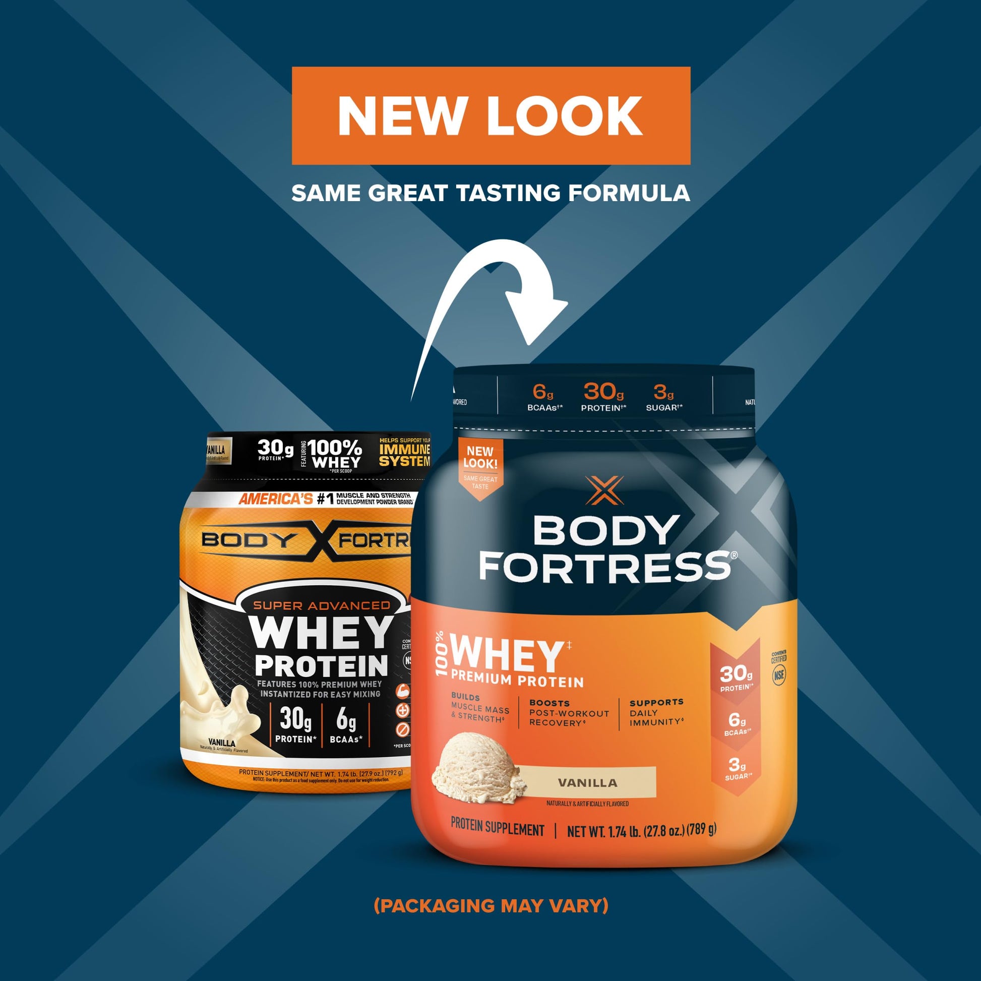 Body Fortress 100% Whey, Premium Protein Powder, Vanilla, 1.74lbs (Packaging May Vary) Body FortressUS supplements