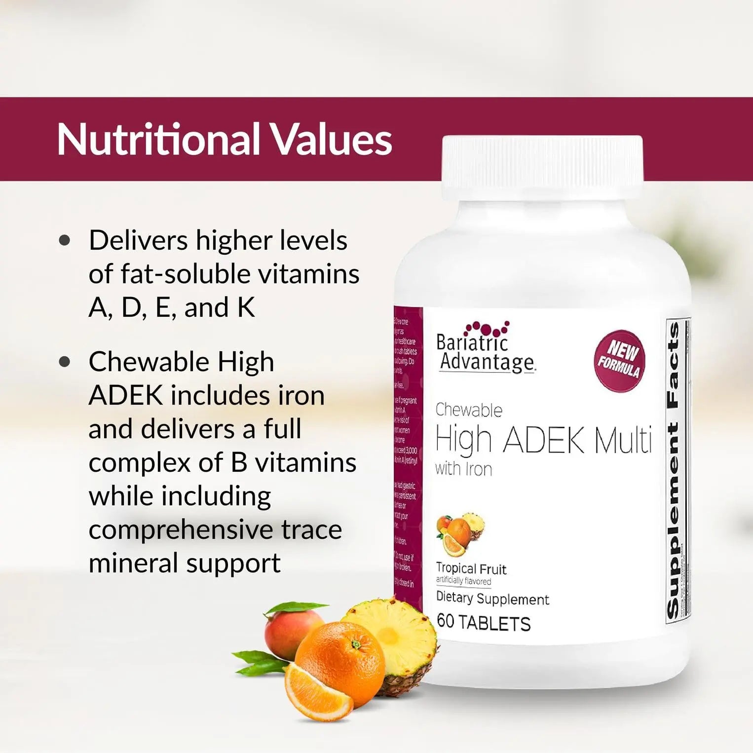 Bariatric Advantage Chewable High ADEK with Iron - for Bariatric Patients - High Potency Vitamin A, D, E & K - Includes B-Vitamins Bariatric AdvantageAu supplements