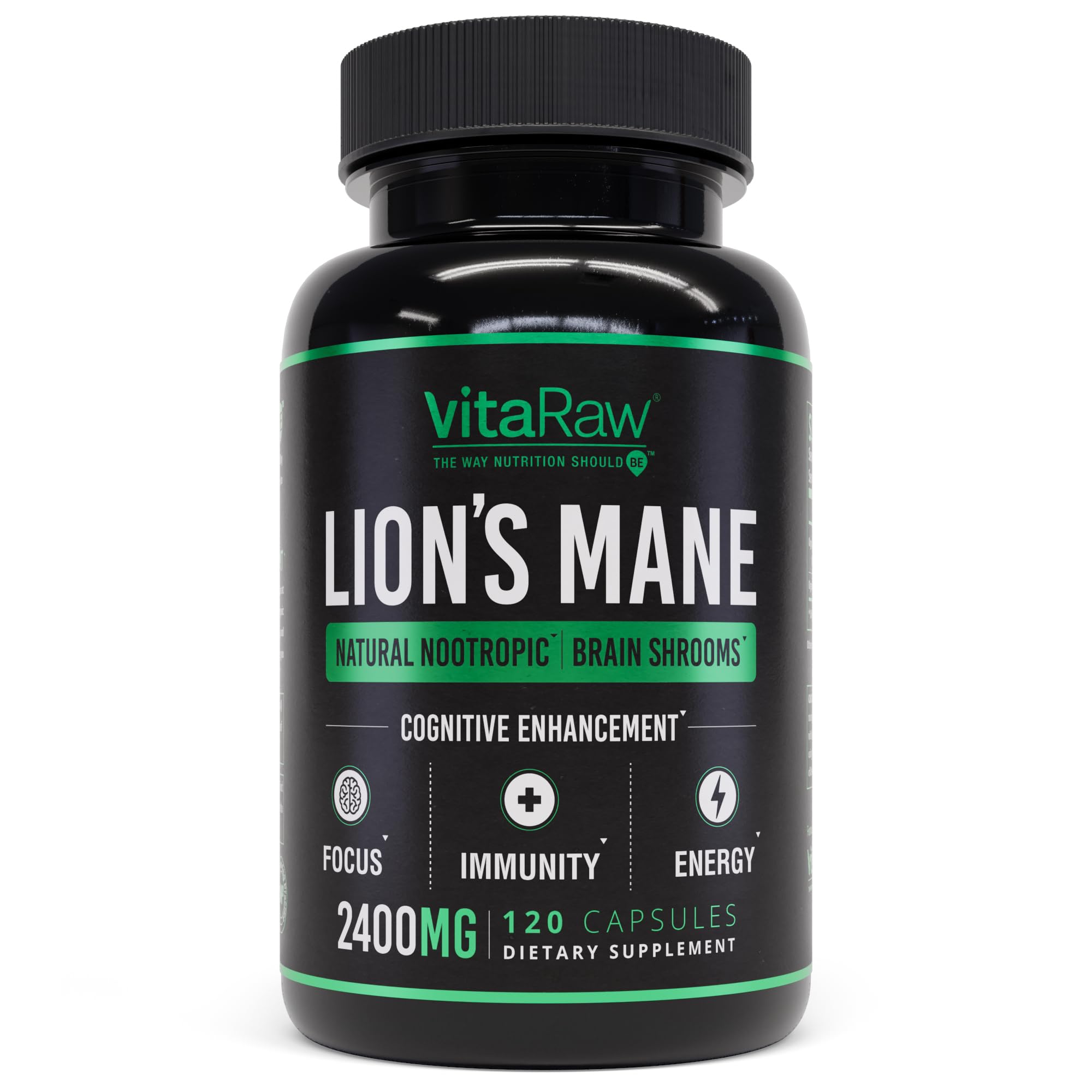 VitaRaw Organic Lions Mane Supplement Capsules 2400 mg - Powerful Nootropic - Helps Maintain Memory, Energy, and Mental Clarity - Vegan Brain Booster Focus Pills - Real Lion's Mane Supplement VitaRawAu supplements