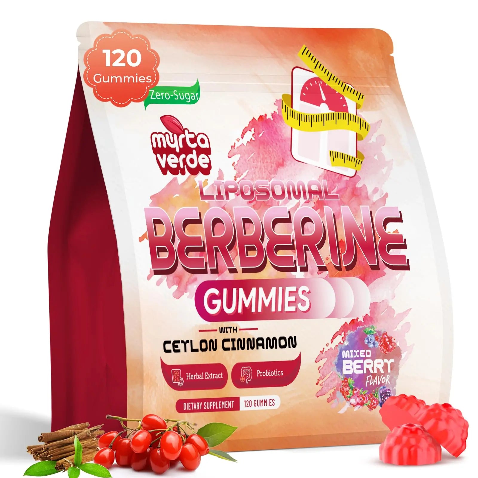 2000mg Liposomal Berberine Supplement Gummies | High Potency Berberine HCI Activates AMPK with Ceylon Cinnamon | Advanced Absorption | Zero Sugar Mixed-Berry | 120 Count MyrtaverdeAu supplements