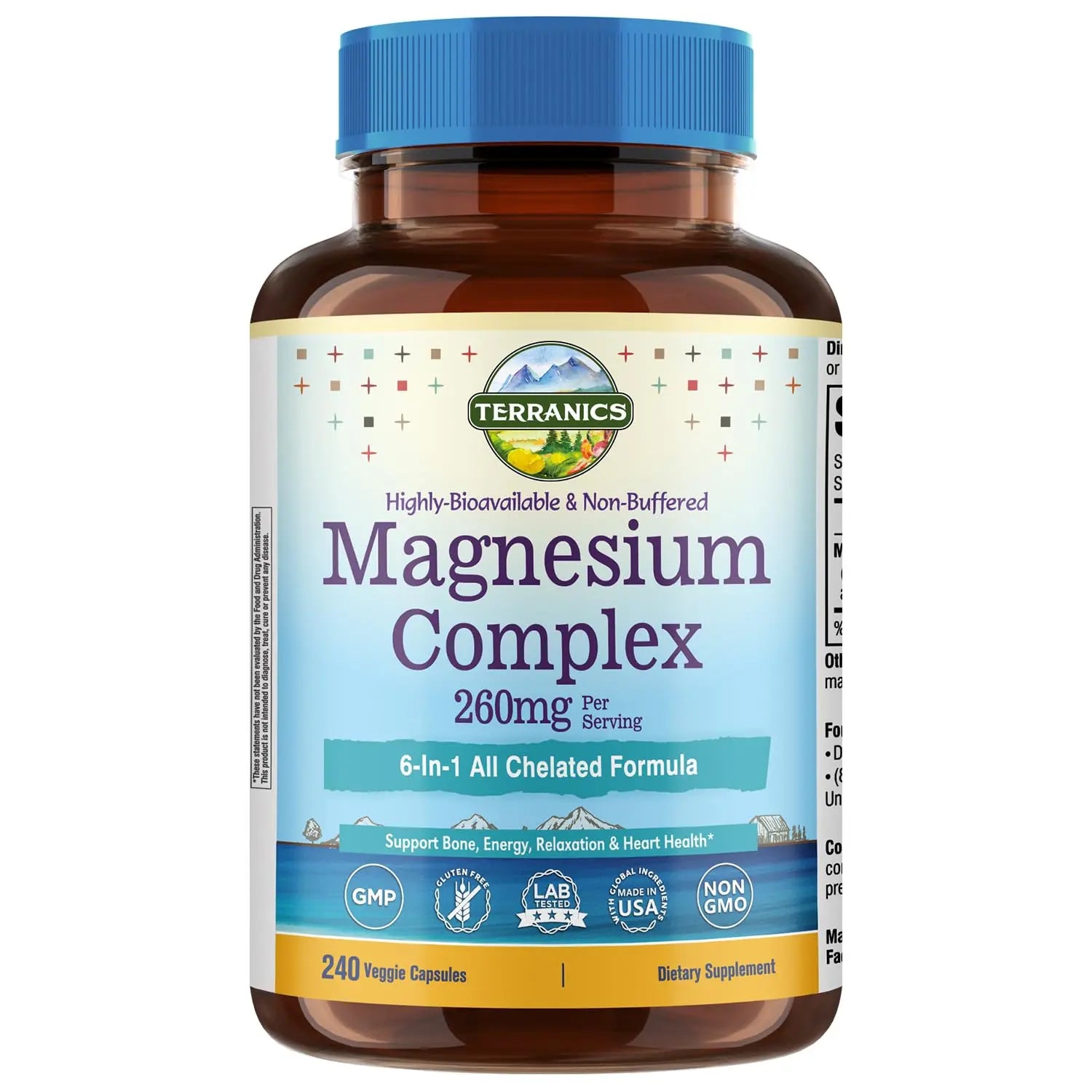 Terranics Magnesium Complex, 6-in-1, High Absorption, Glycinate, Citrate, Aspartate, Gluconate, Calmness, Heart, Bone, 240 Capsules, Non-Buffered TerranicsAu supplements